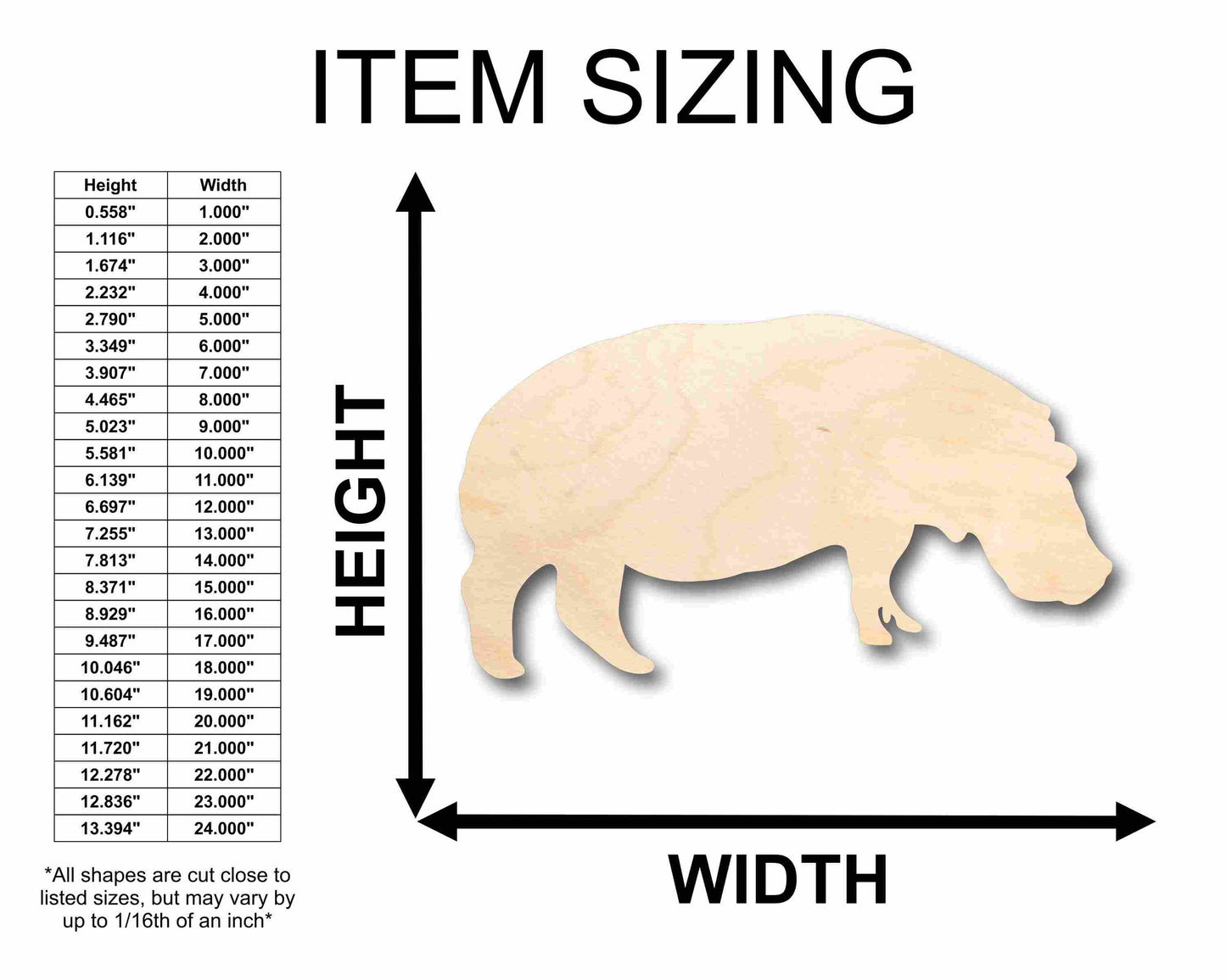 Unfinished Wood Hippopotamus Hippo Silhouette - Craft- up to 46" DIY