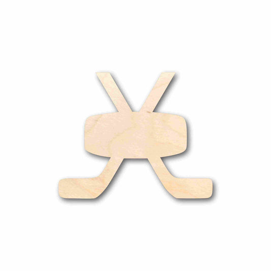 Unfinished Wood Hockey Sticks Pair with Puck Silhouette - Craft- up to 46" DIY
