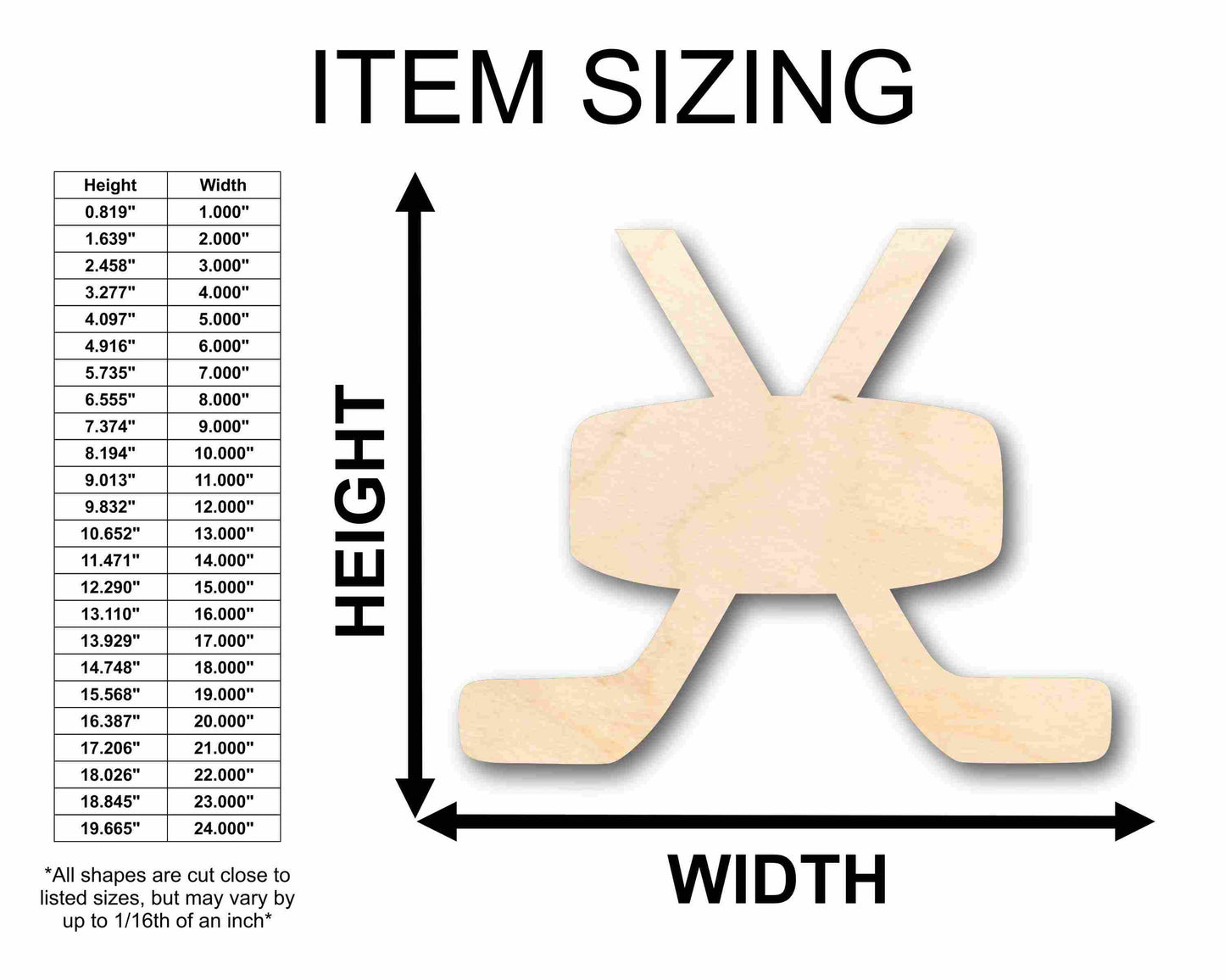 Unfinished Wood Hockey Sticks Pair with Puck Silhouette - Craft- up to 46" DIY