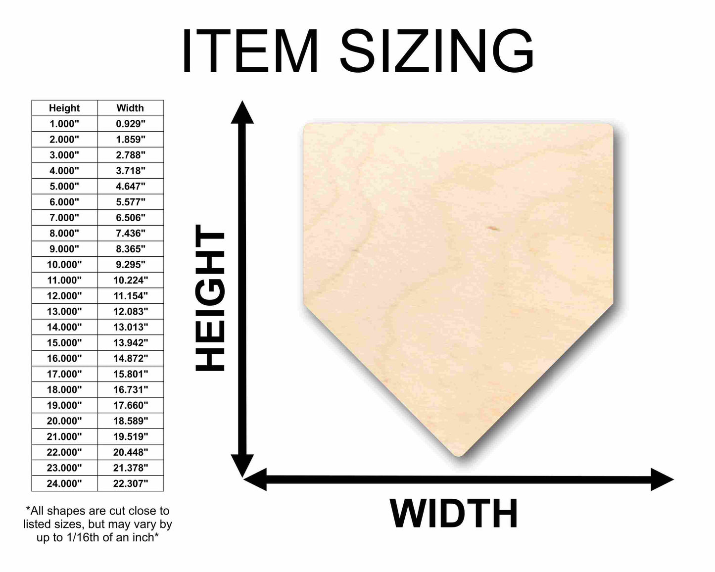 Unfinished Wood Home Plate Baseball Softball Diamond Base Silhouette - Craft- up to 46" DIY