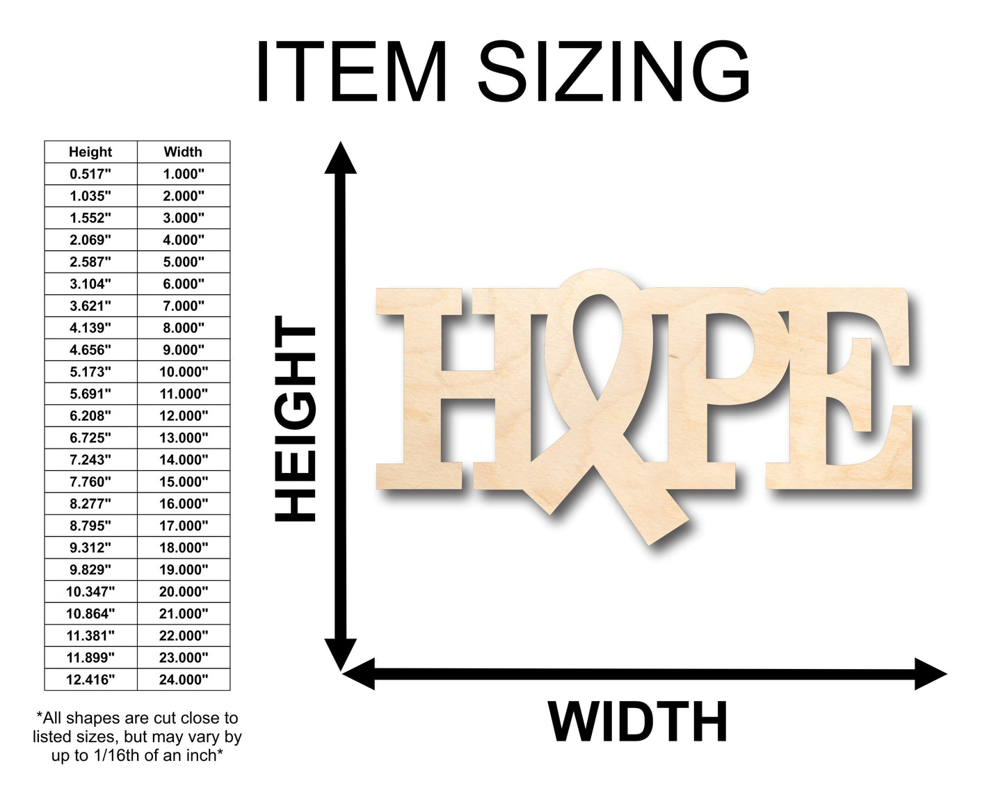 Unfinished Wood Hope Ribbon Script Shape - Craft - up to 46" DIY