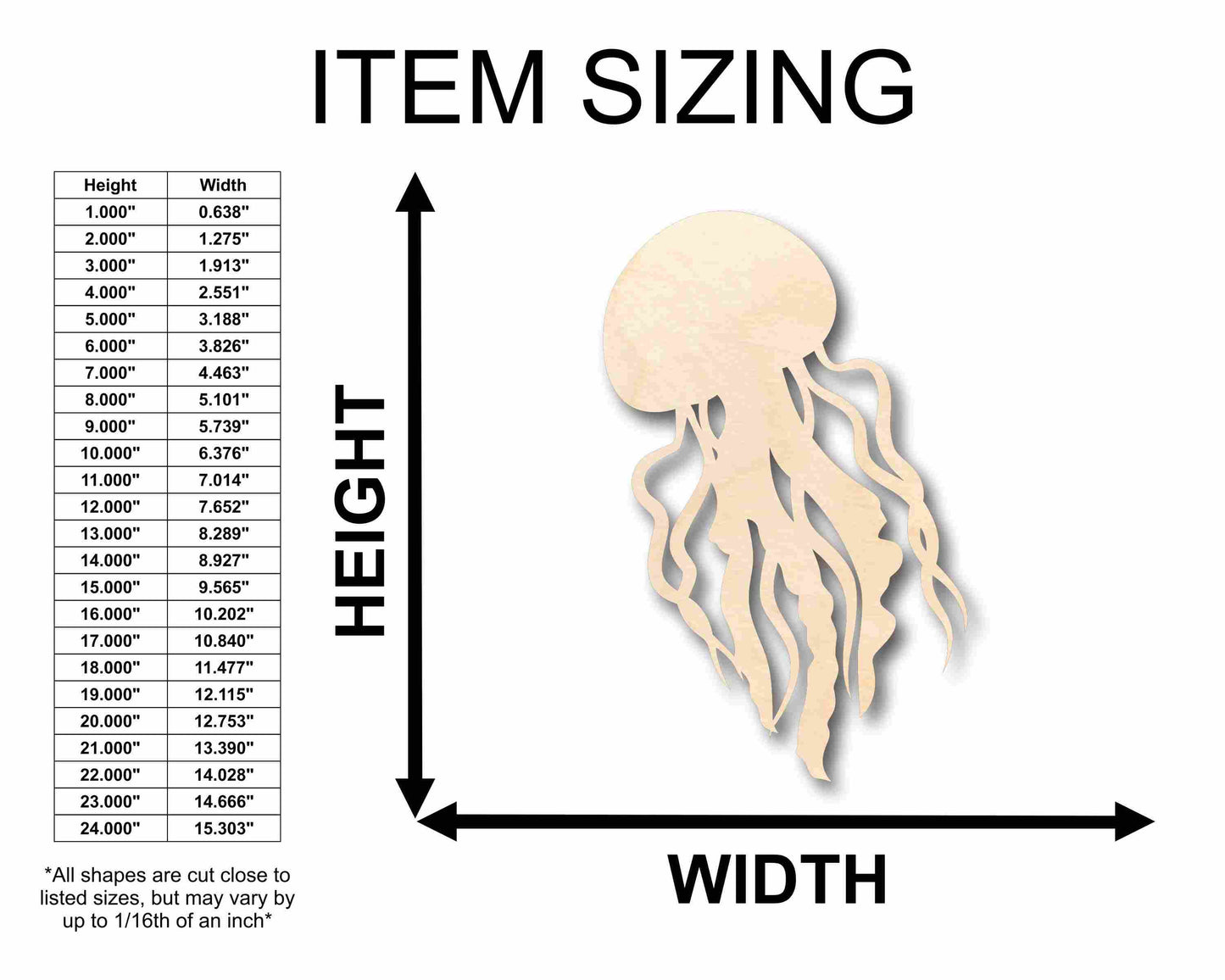 Unfinished Wood Jellyfish Jelly Fish Silhouette - Craft- up to 46" DIY