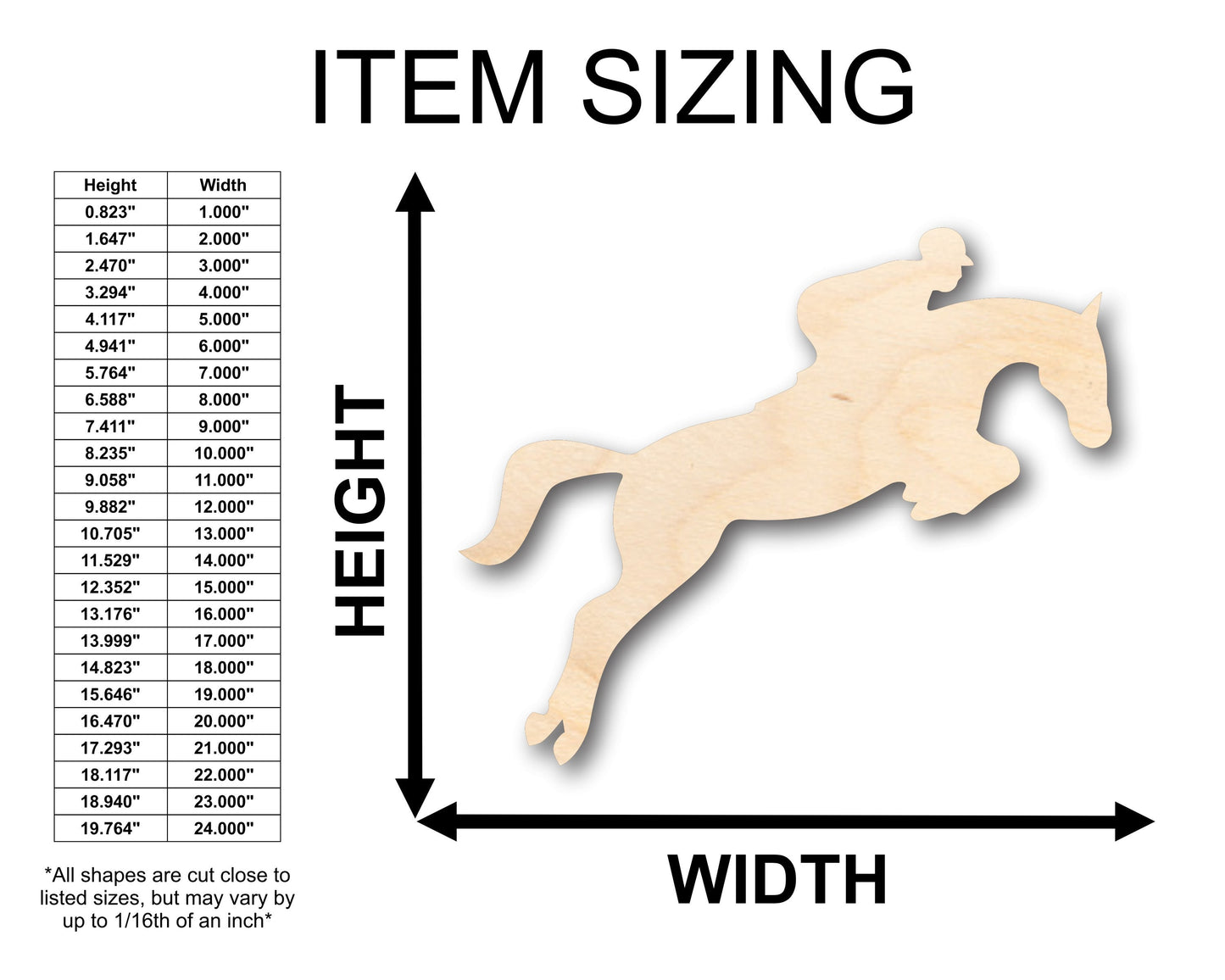 Unfinished Wood Jumping Horse with Rider Shape - Craft - up to 46" DIY