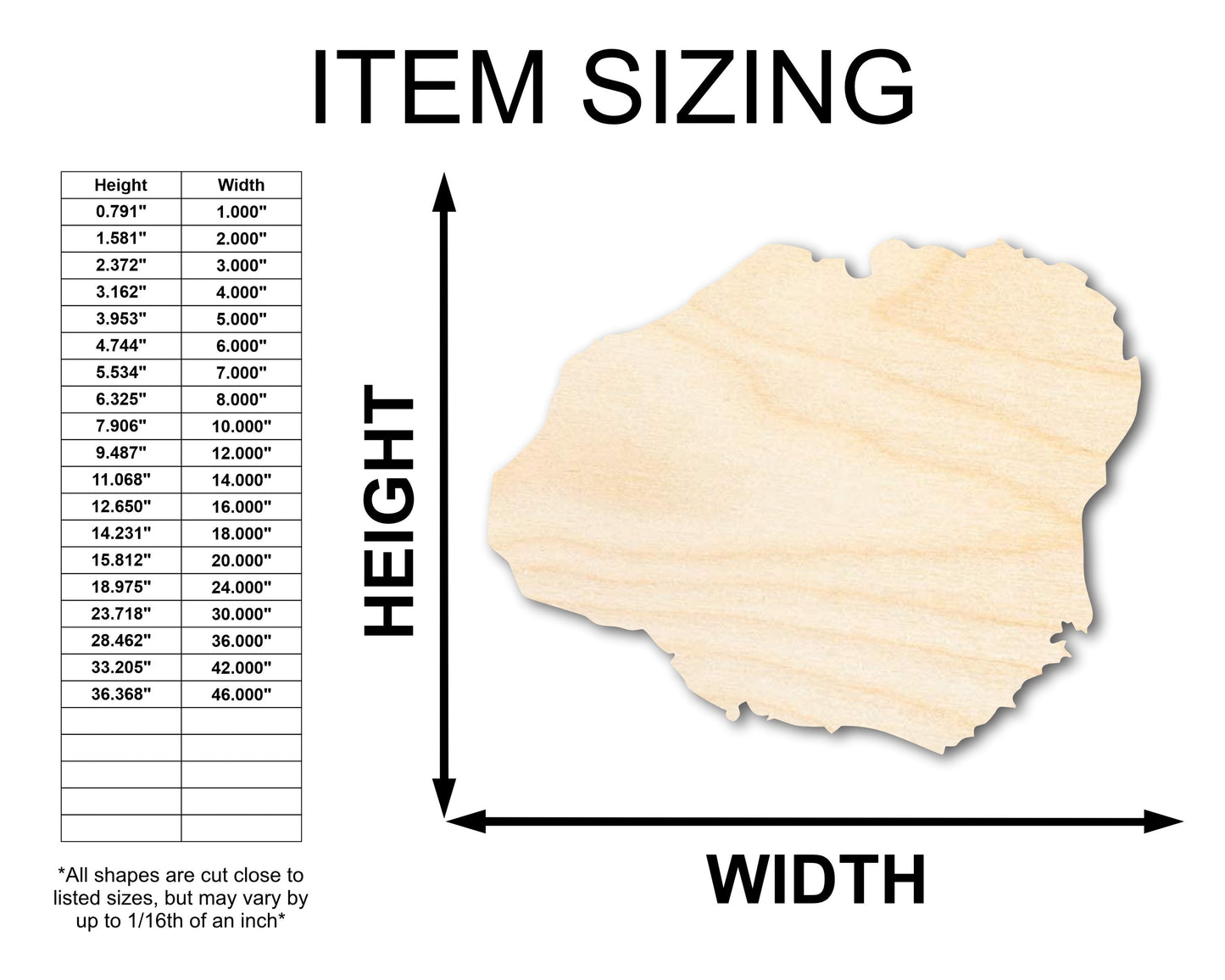 Unfinished Wood Kauai Hawaiian Island Shape - Craft - up to 46" DIY