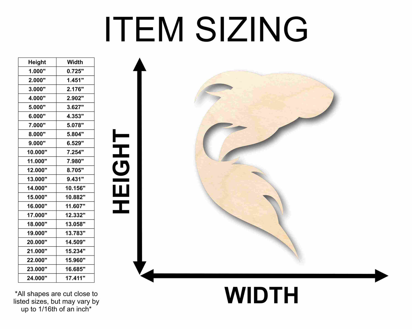 Unfinished Wood Koi Fish Goldfish Silhouette - Craft- up to 46" DIY