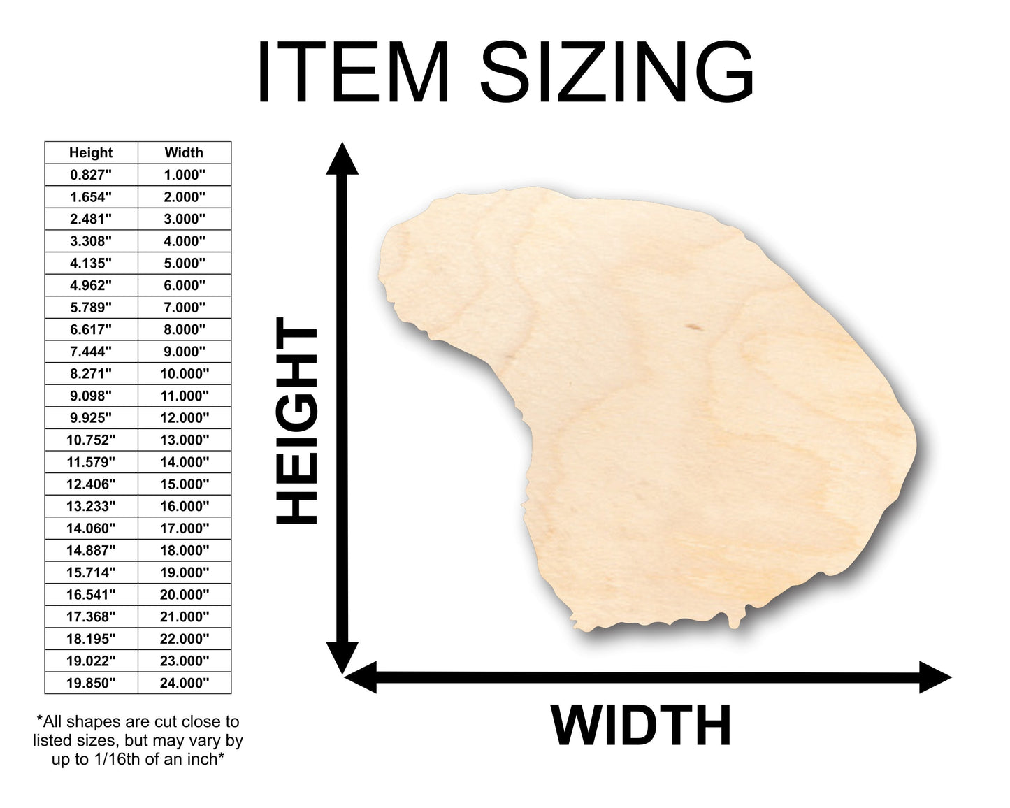 Unfinished Wood Lanai Hawaii Island Shape - Craft - up to 46" DIY