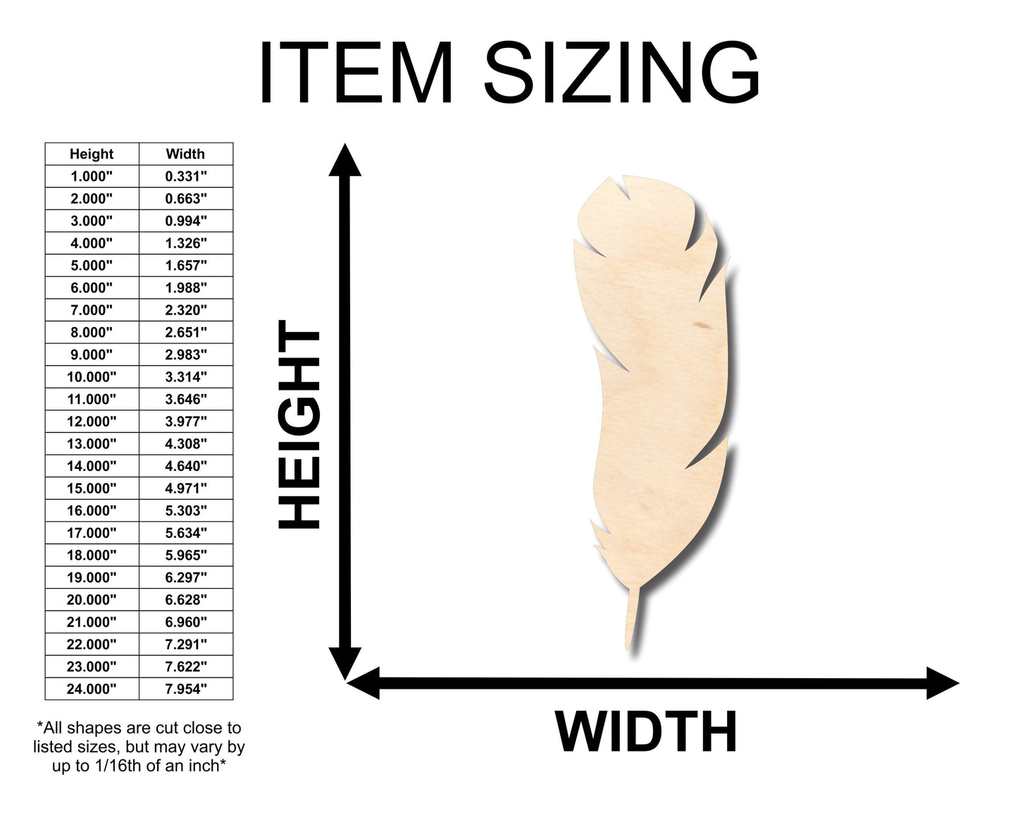 Unfinished Wood Large Feather Shape - Craft - up to 46" DIY