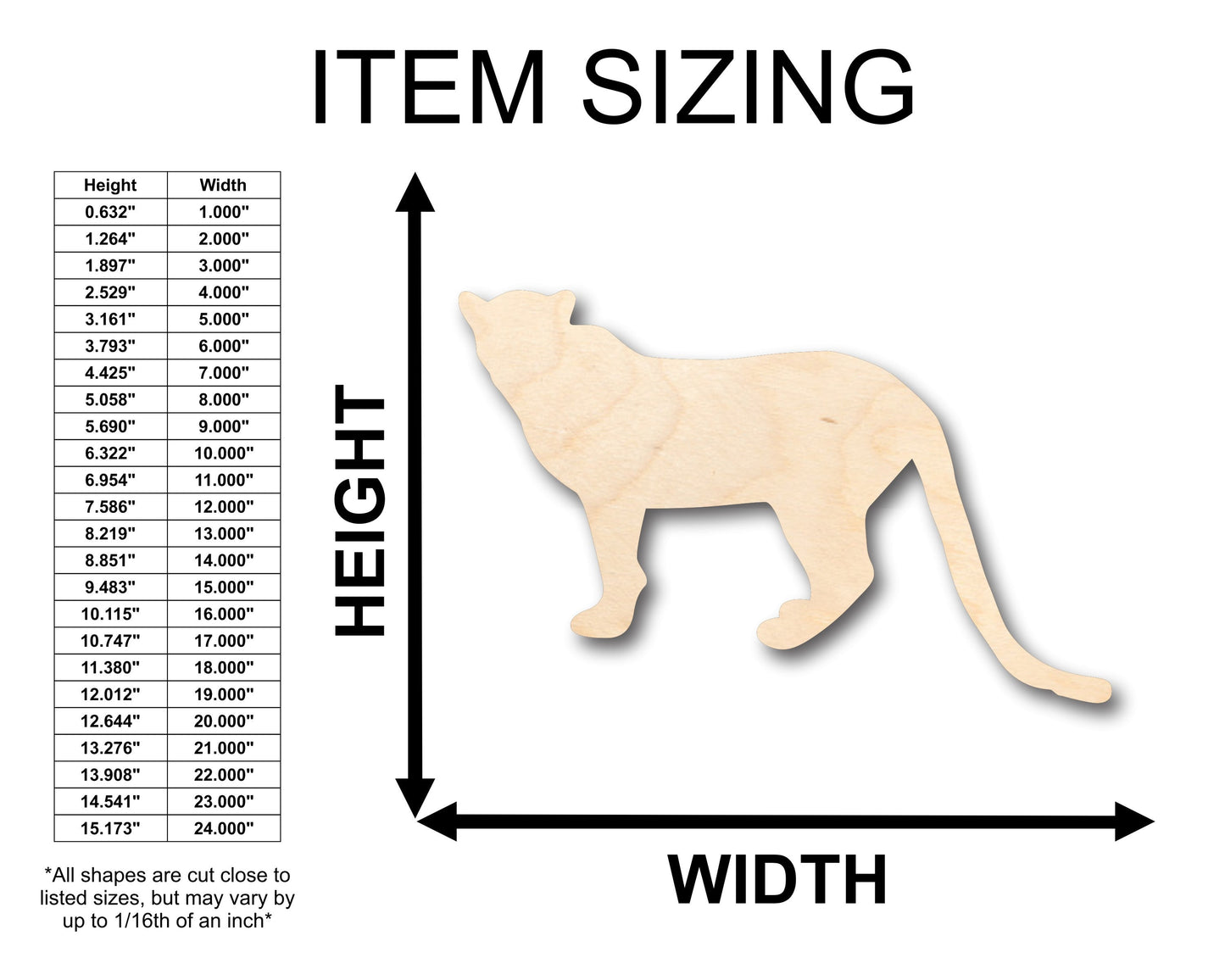 Unfinished Wood Leopard Cheetah Lion Big Cat Shape - Craft - up to 46" DIY