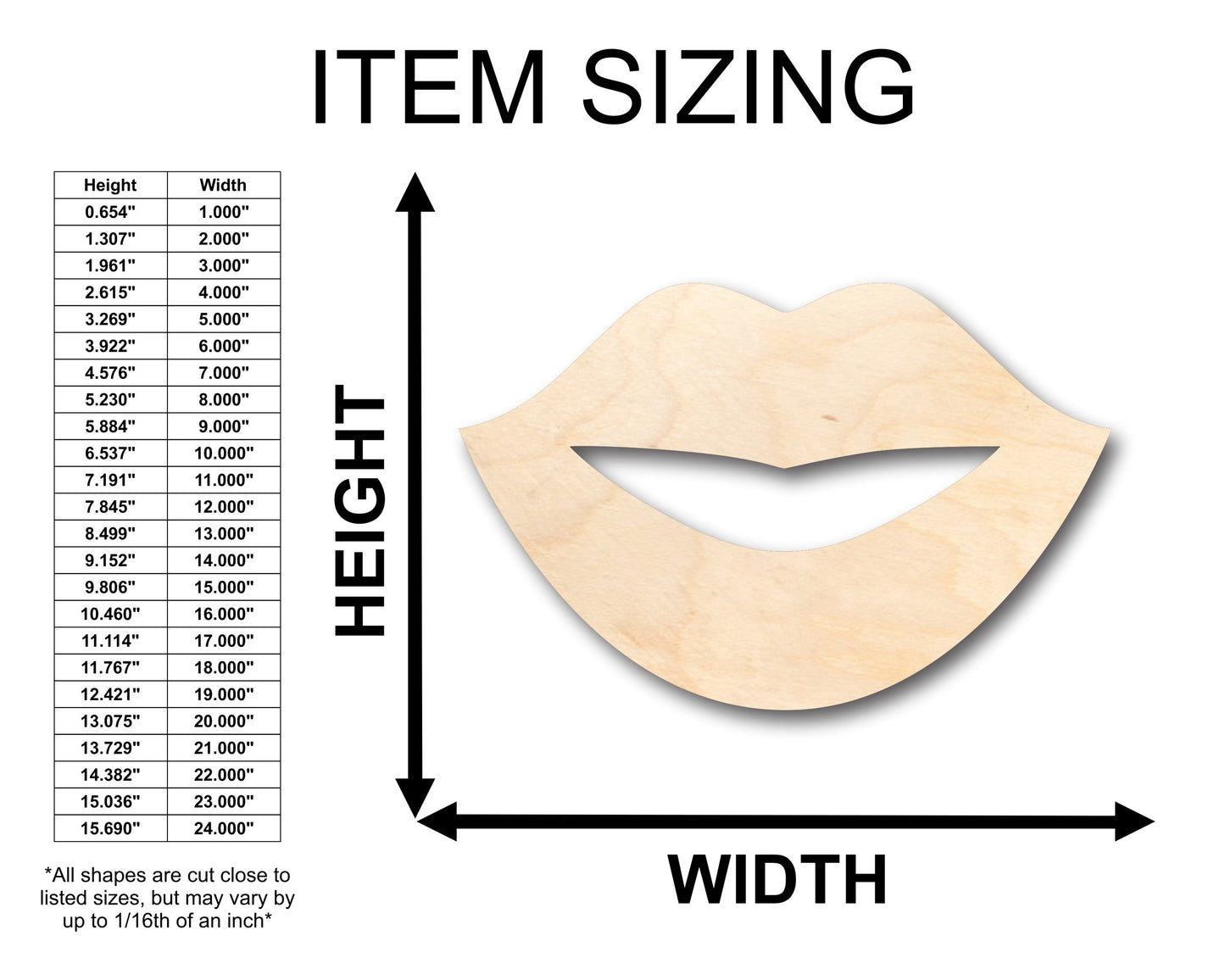 Unfinished Wood Lips Shape - Craft - up to 46" DIY