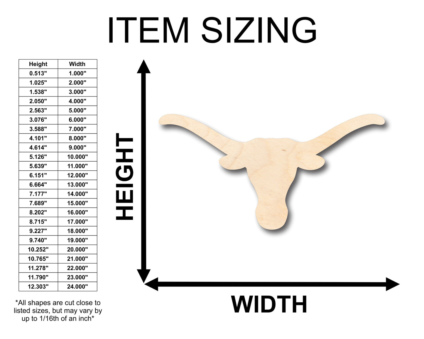 Unfinished Wood Longhorn Texas Western Shape - Craft - up to 46" DIY