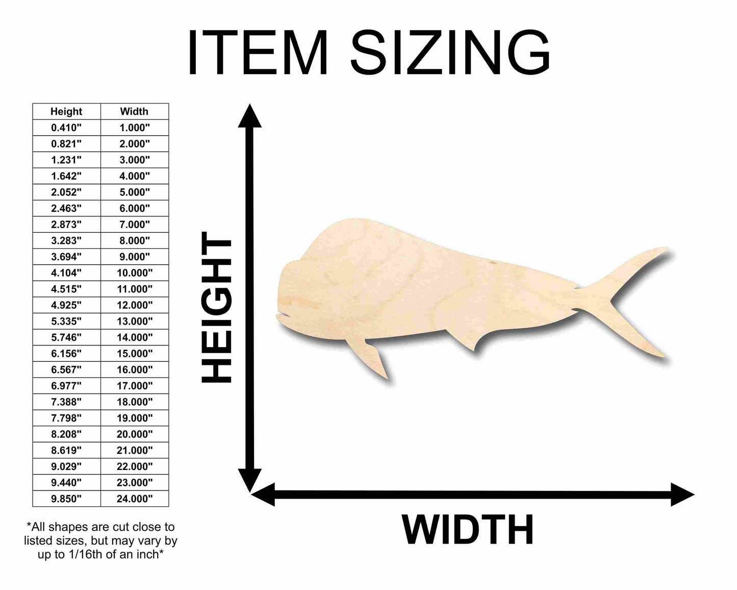 Unfinished Wood Mahi Fish Silhouette - Craft- up to 46" DIY
