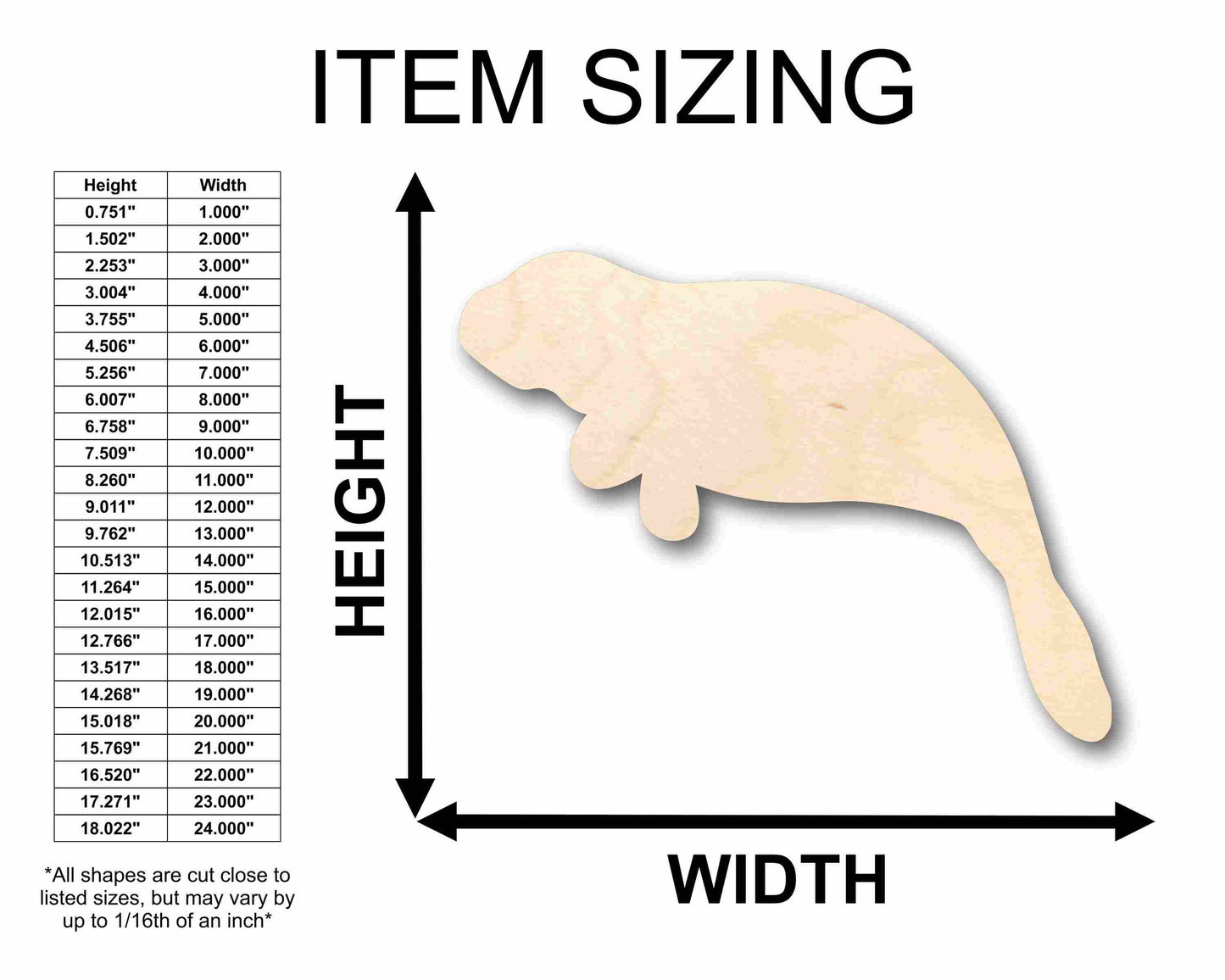 Unfinished Wood Manatee Calf Sea Cow Silhouette - Craft- up to 46" DIY