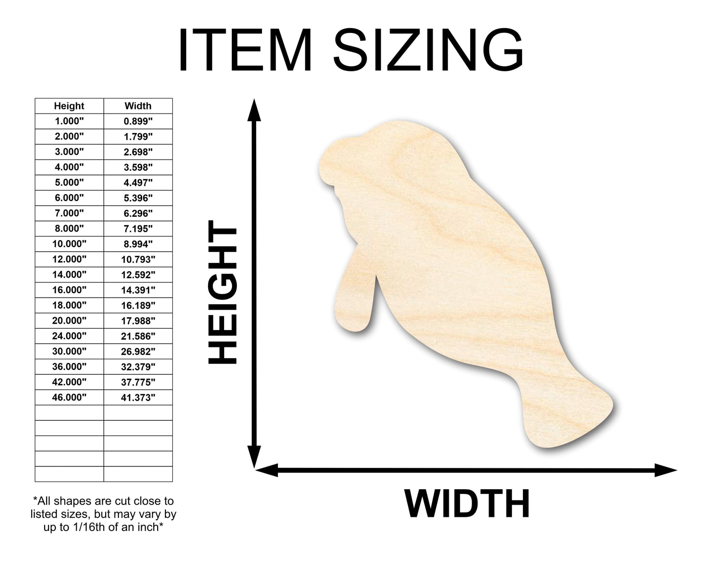 Unfinished Wood Cute Manatee Shape - Ocean Craft - up to 46" DIY