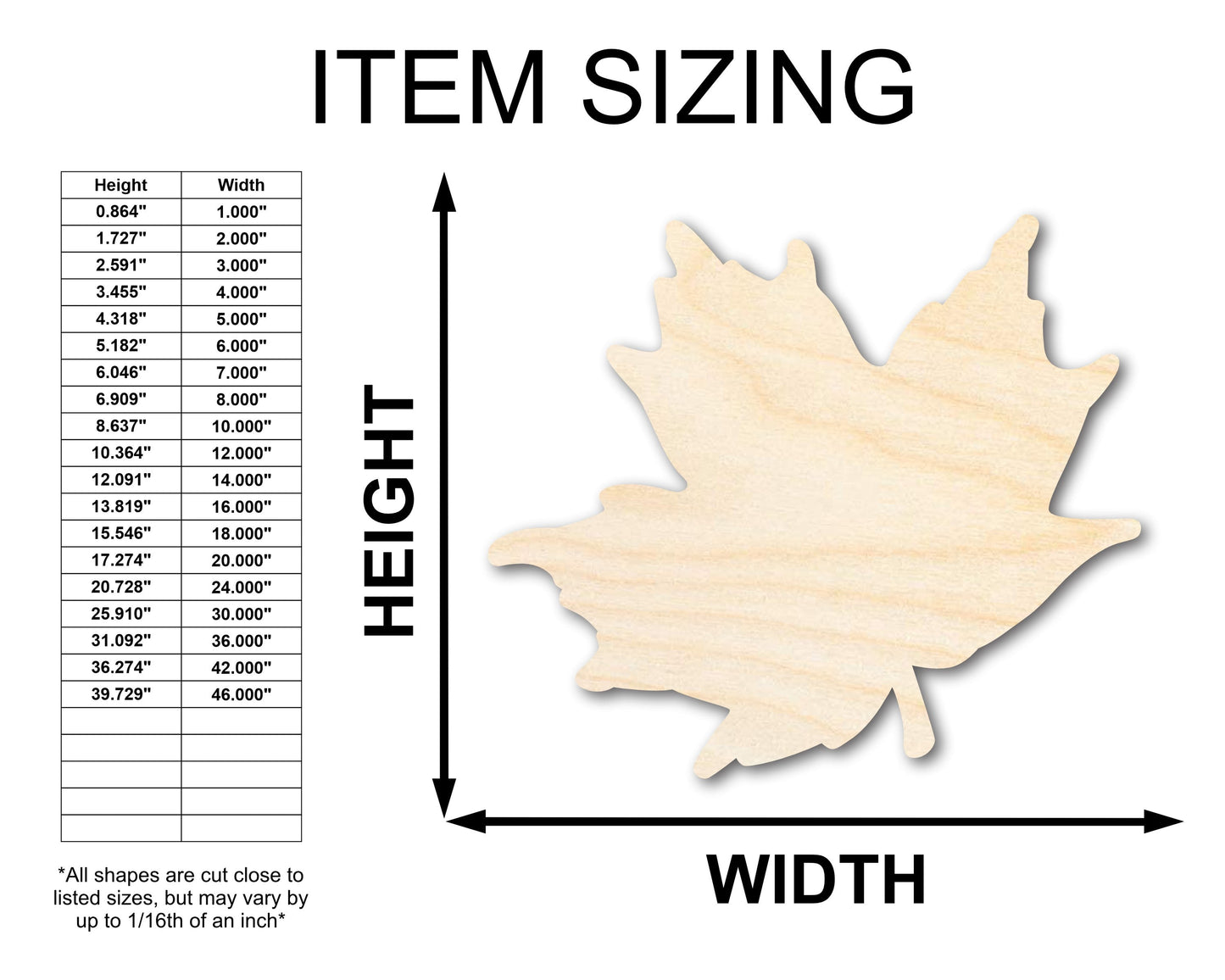 Unfinished Wood Maple Leaf Shape - Craft - up to 46" DIY