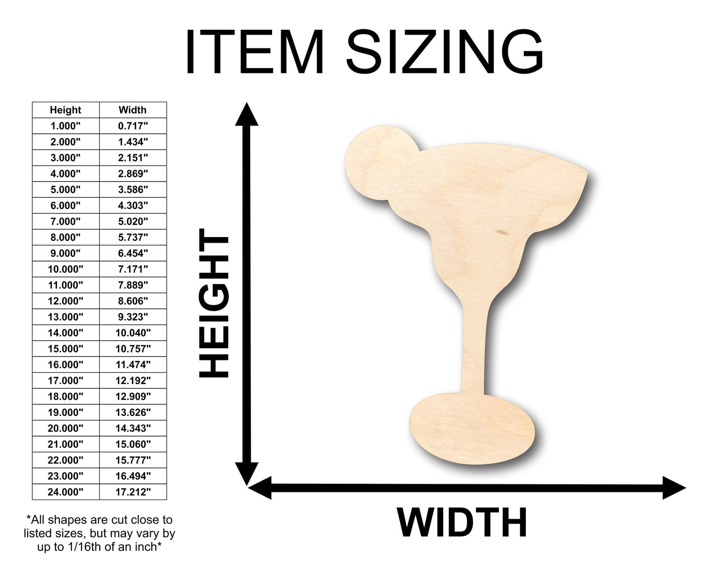 Unfinished Wood Lime Margarita Glass Shape - Craft - up to 46" DIY