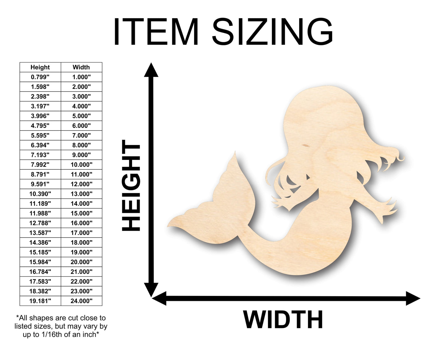 Unfinished Wood Mermaid Kid Young Cute Baby Shape - Craft - up to 46" DIY