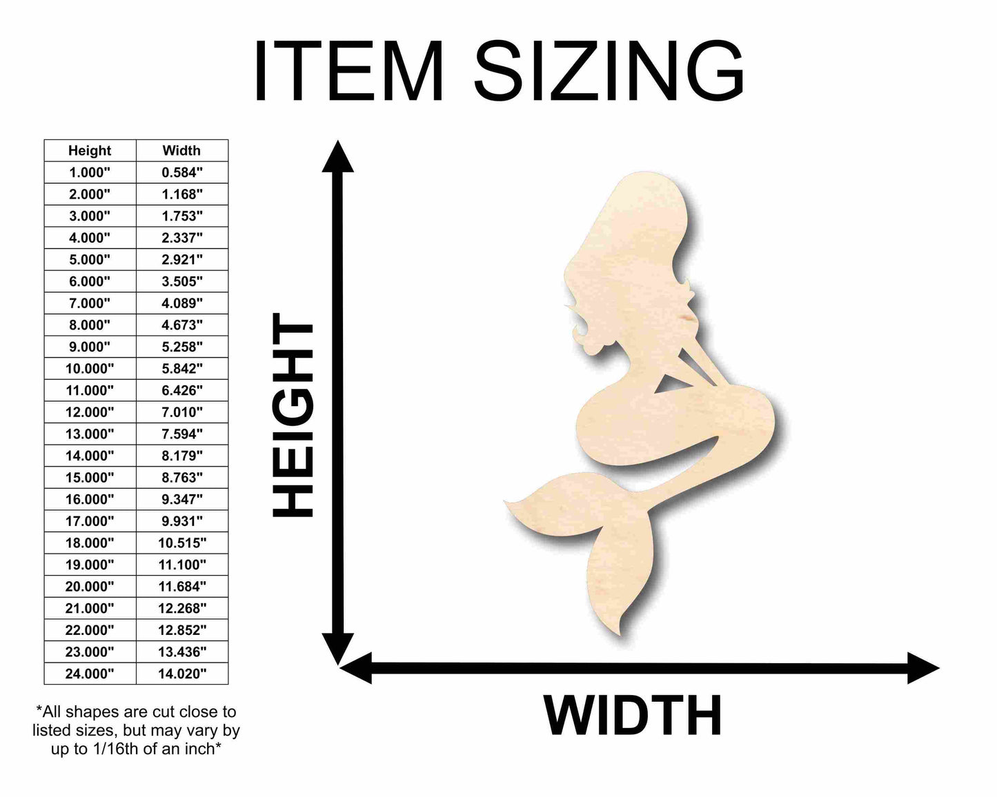 Unfinished Wood Mermaid Siren Silhouette - Craft- up to 46" DIY