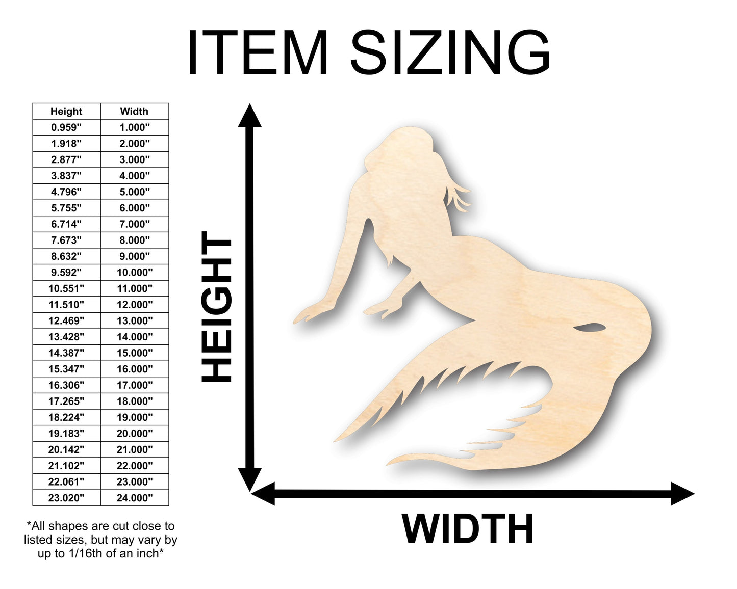 Unfinished Wood Mermaid Siren Shape - Craft - up to 46" DIY