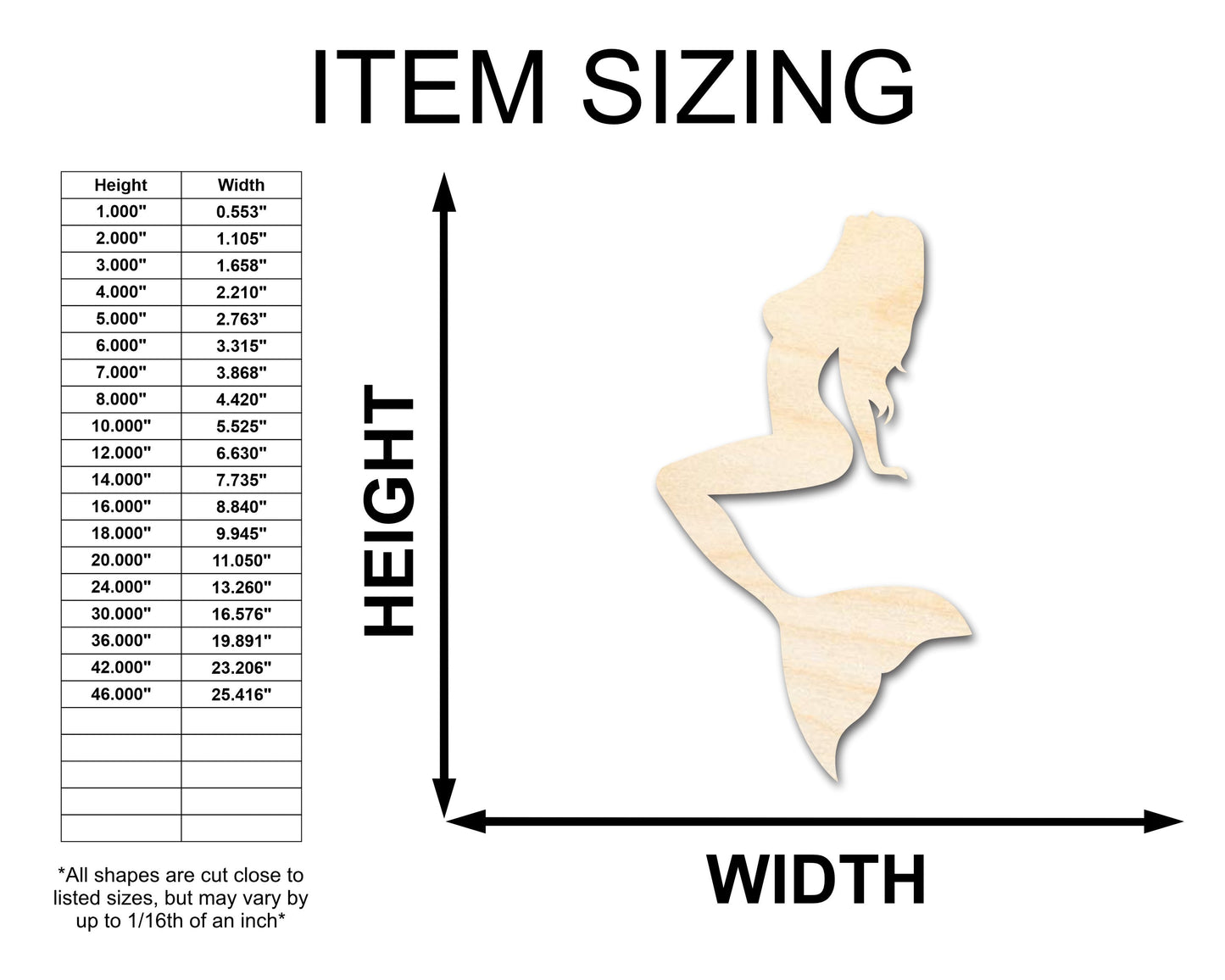 Unfinished Wood Mermaid Siren Silhouette - Craft - up to 46" DIY