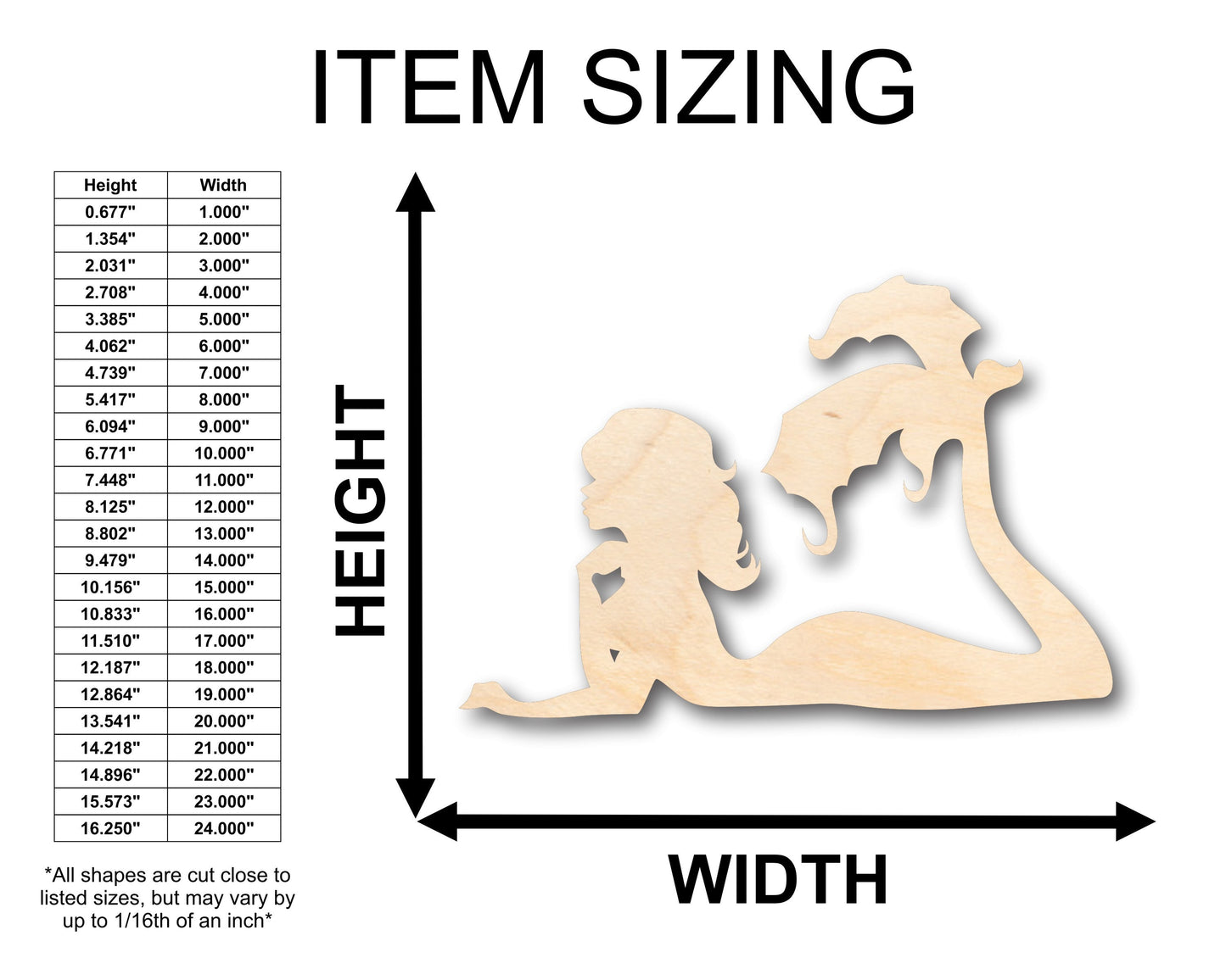 Unfinished Wood Mermaid Siren Shape - Craft - up to 46" DIY