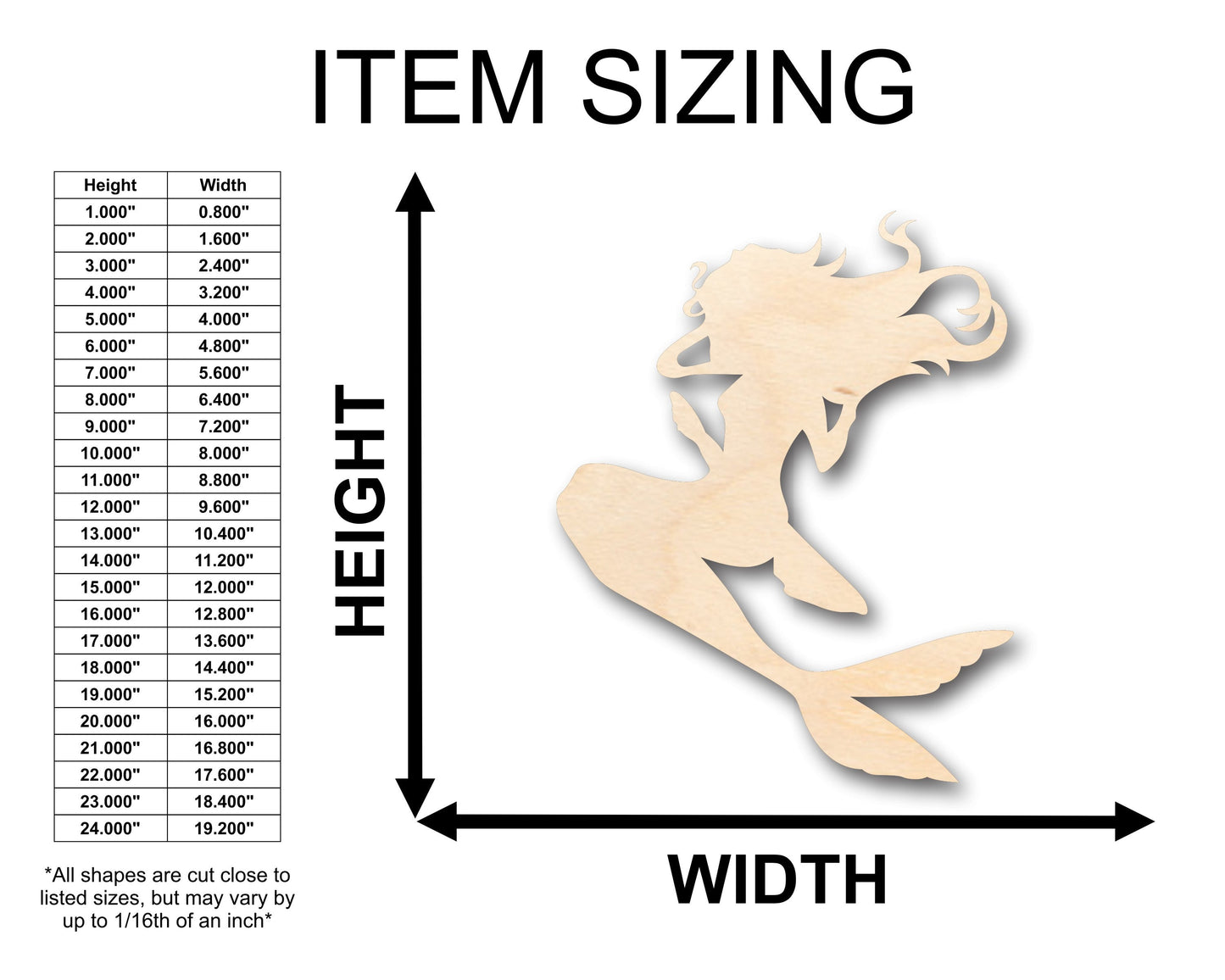 Unfinished Wood Mermaid Siren Shape - Craft - up to 46" DIY