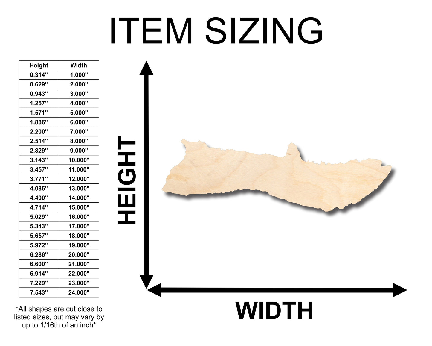 Unfinished Wood Molokai Hawaiian Island Shape - Craft - up to 46" DIY