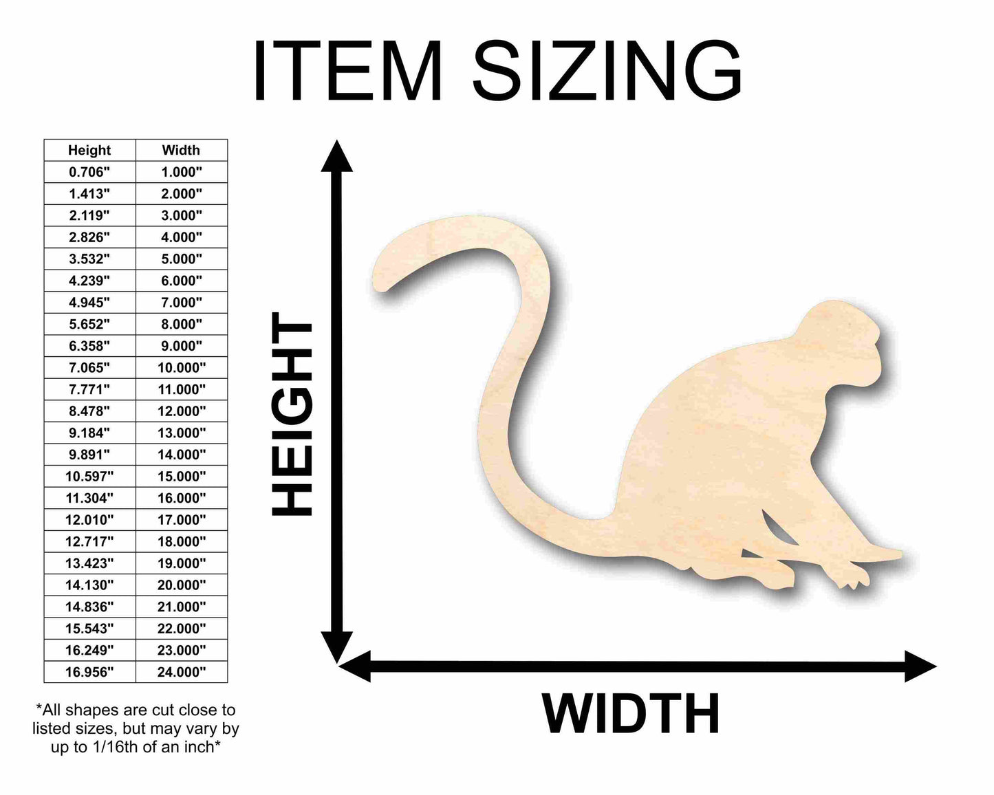 Unfinished Wood Monkey Silhouette - Craft- up to 46" DIY