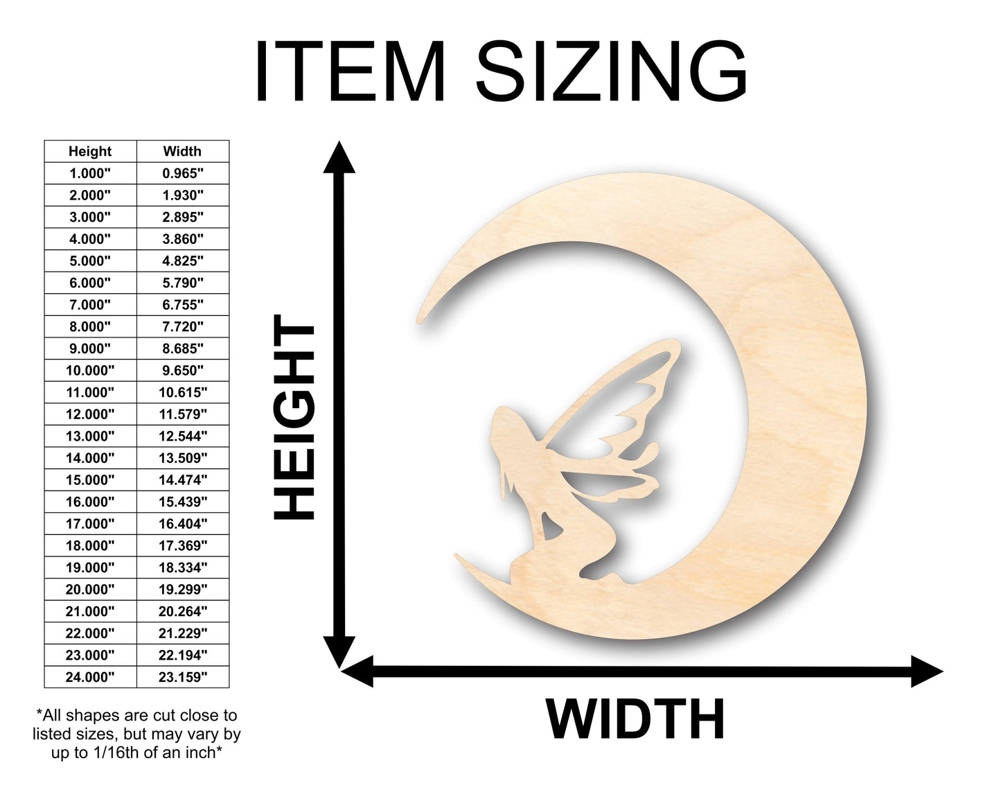 Unfinished Wood Moon Fairy Shape - Craft - up to 46" DIY