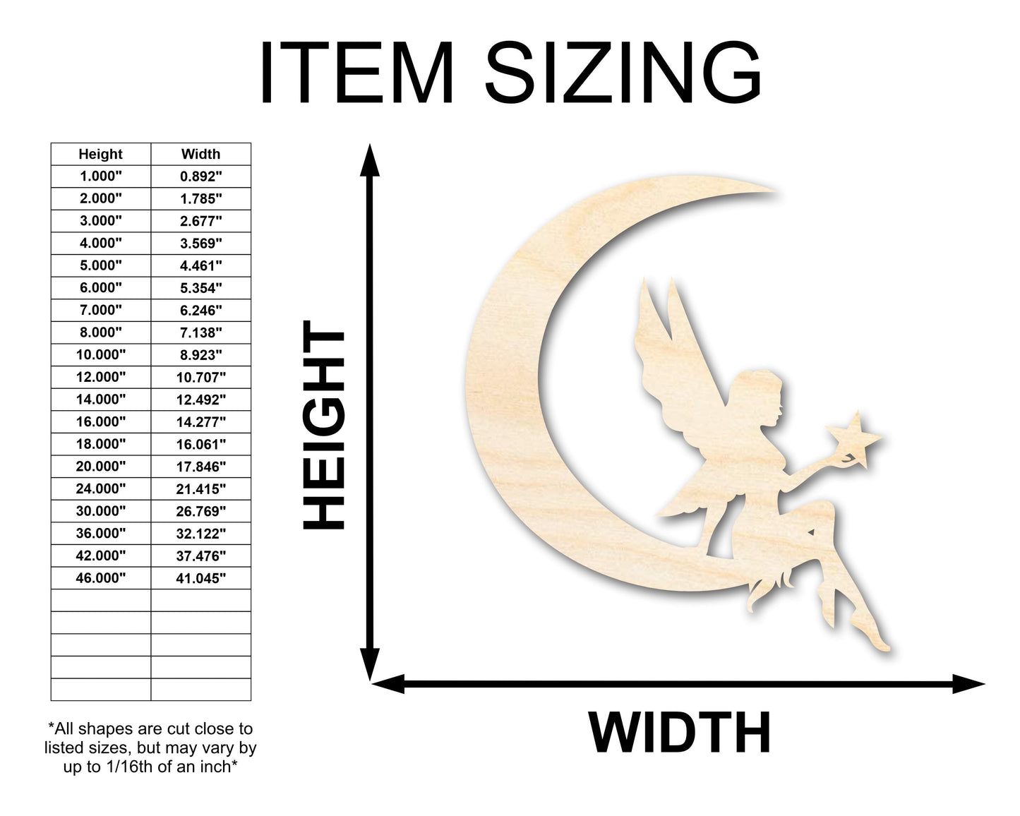 Unfinished Wood Moon Fairy Silhouette - Craft - up to 46" DIY