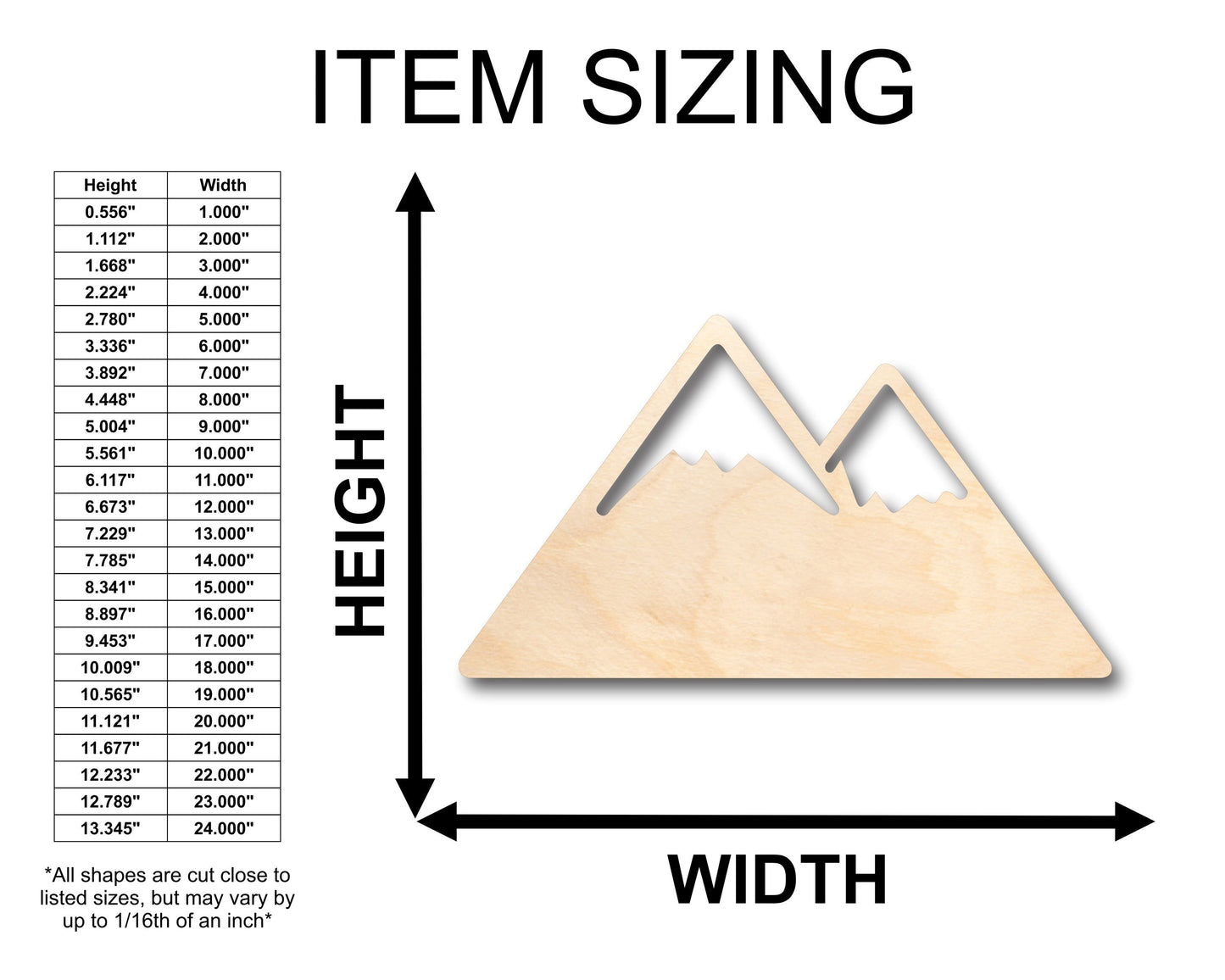 Unfinished Wood Mountain Peaks Shape - Craft - up to 46" DIY