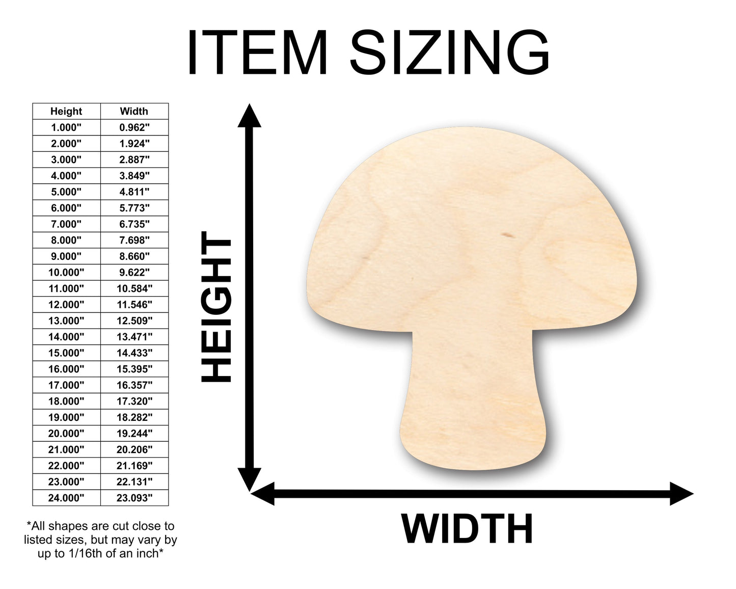 Unfinished Wood Mushroom Shape - Craft - up to 46" DIY
