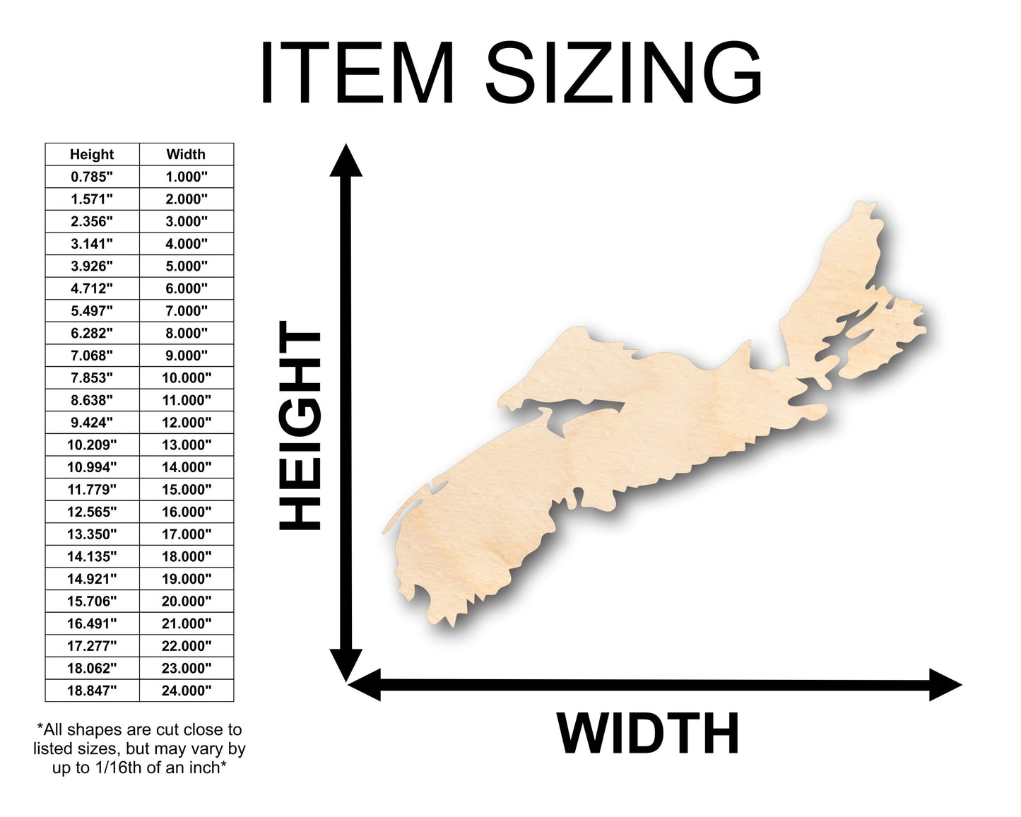 Unfinished Wood Nova Scotia Shape - Craft - up to 46" DIY