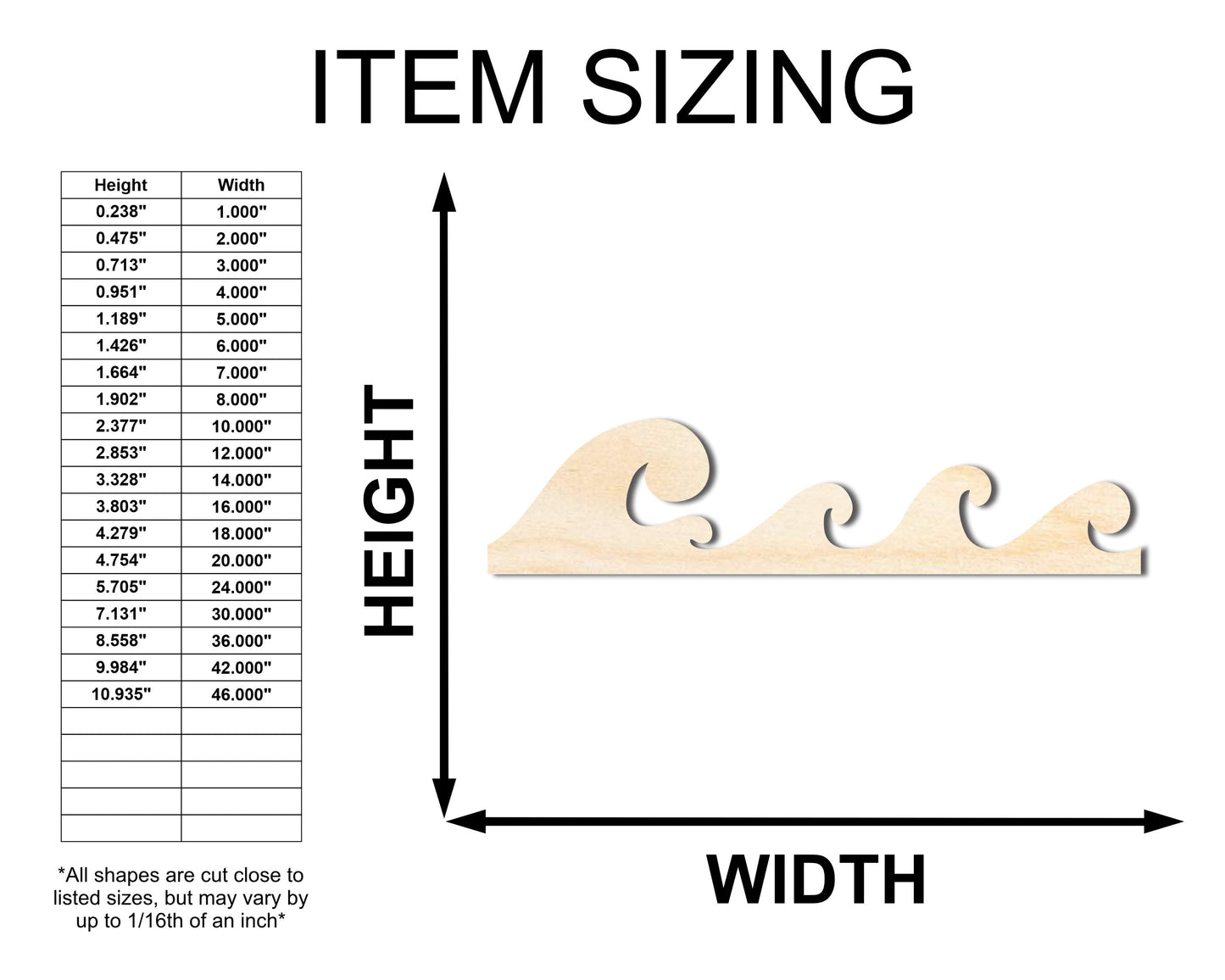 Unfinished Wood Ocean Wave Shape | Craft Cutout | up to 46" DIY