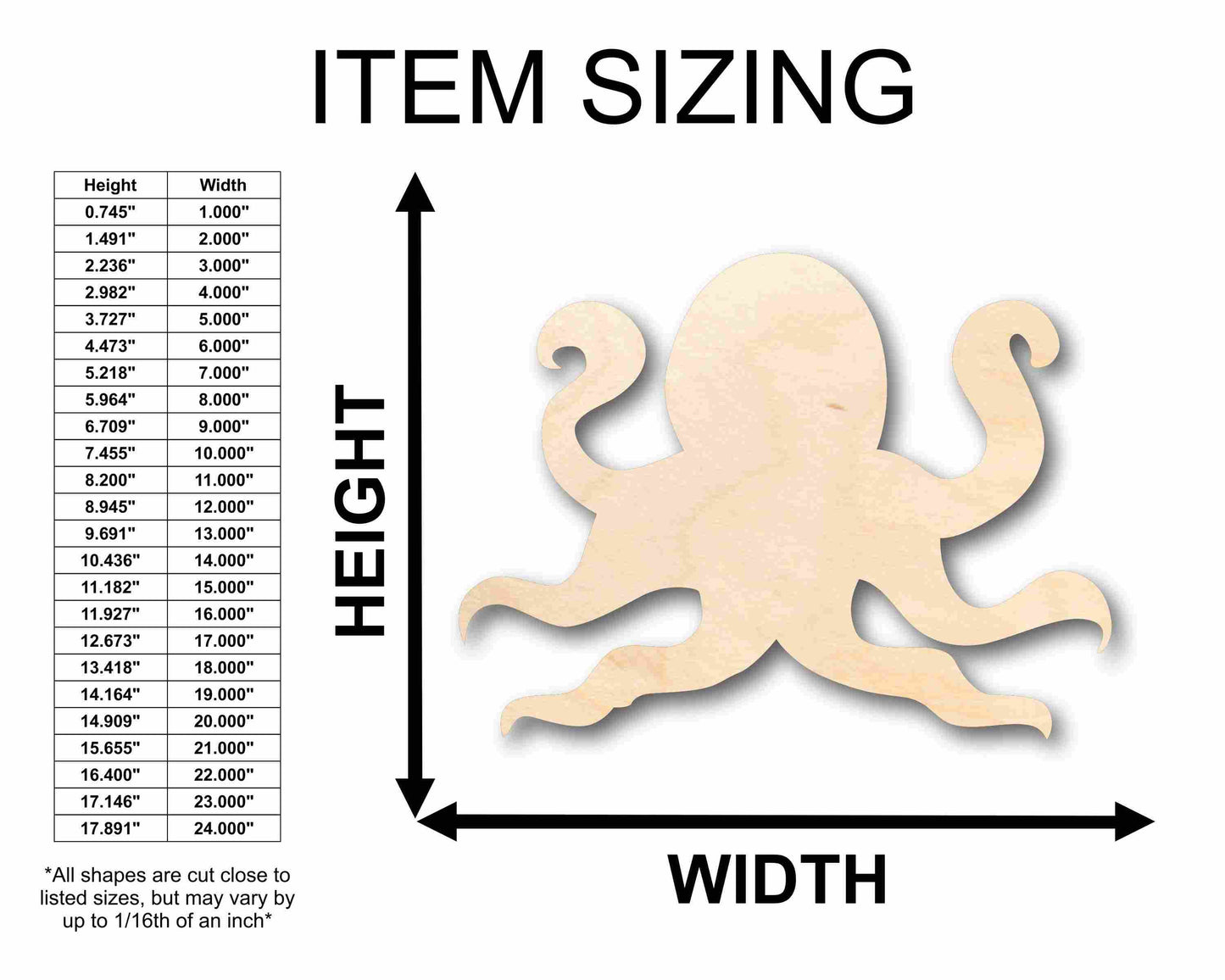 Unfinished Wood Octopus Silhouette - Craft- up to 46" DIY