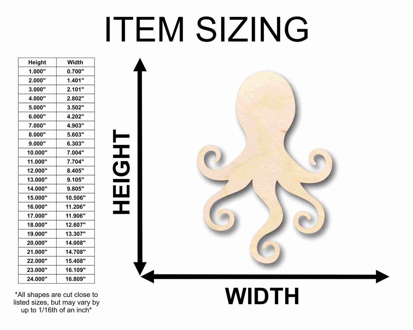 Unfinished Wood Octopus Silhouette - Craft- up to 46" DIY