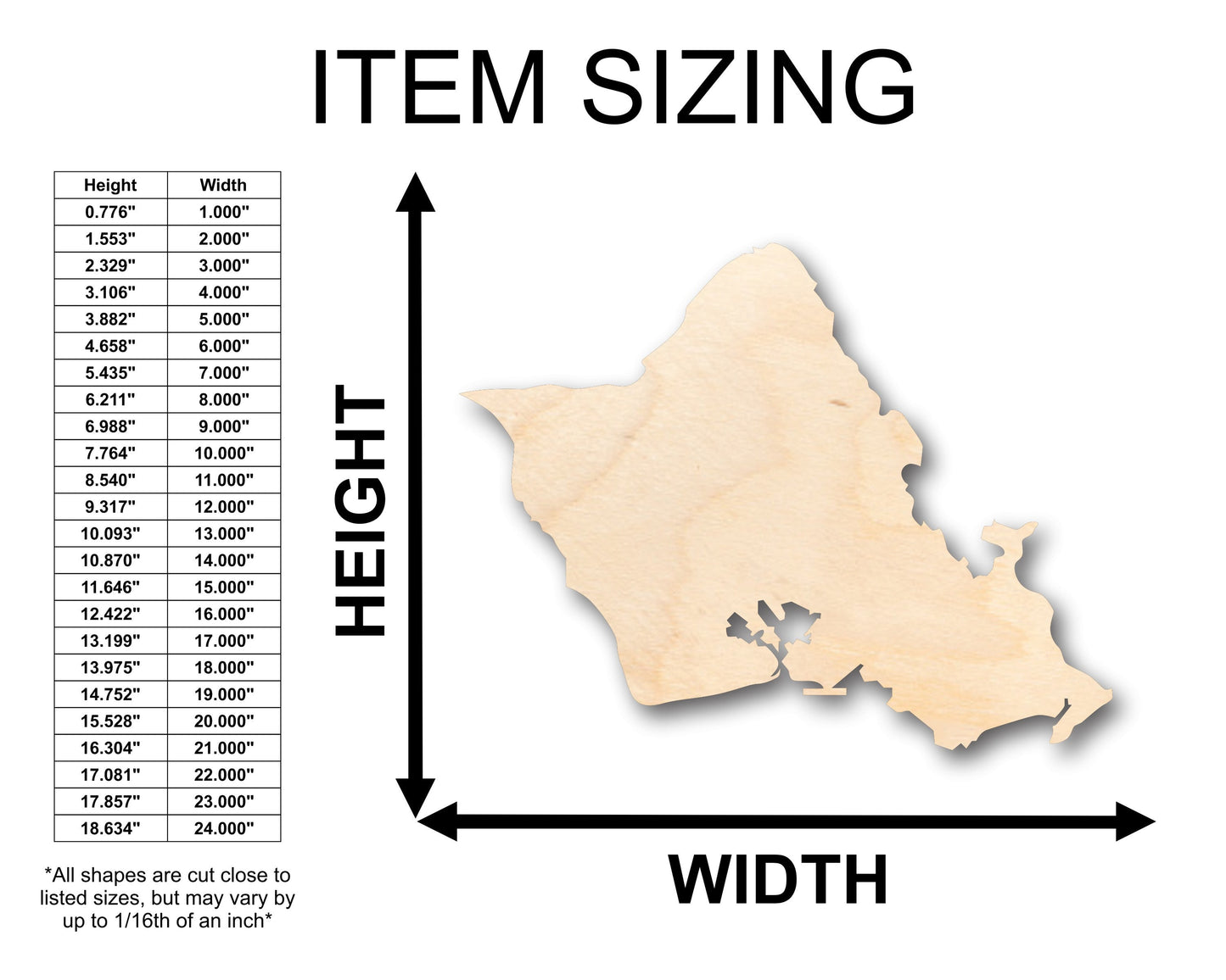 Unfinished Wood Oahu Hawaiian Island Shape - Craft - up to 46" DIY