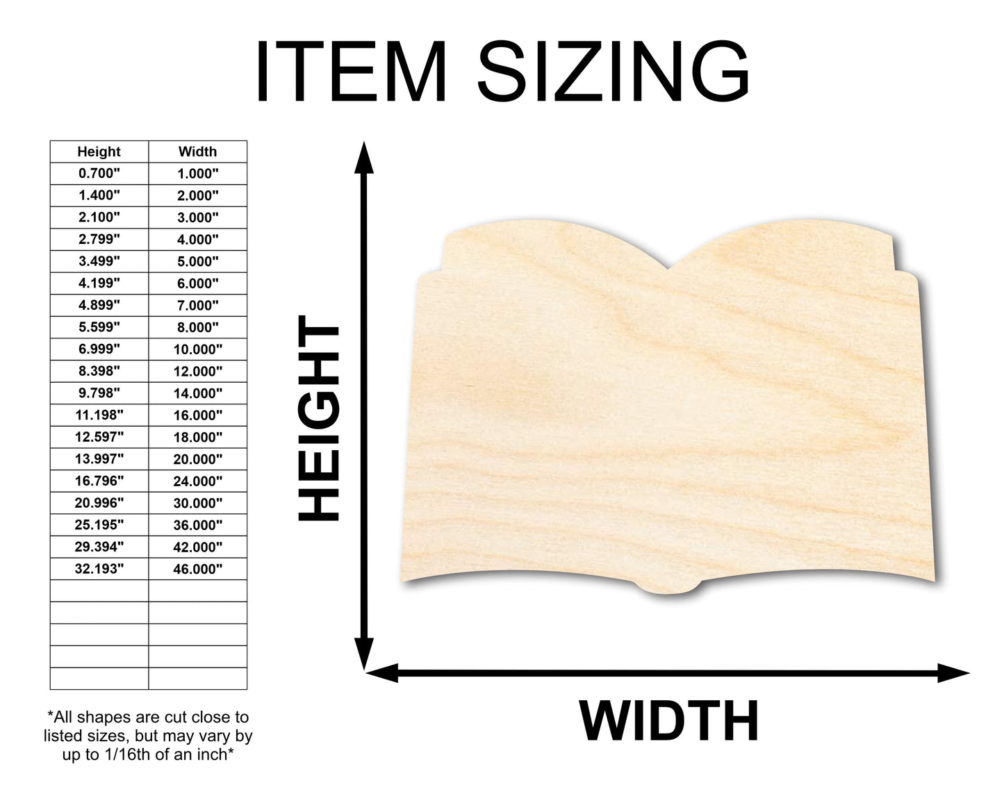 Unfinished Wood Open Book Silhouette - Craft - up to 46" DIY