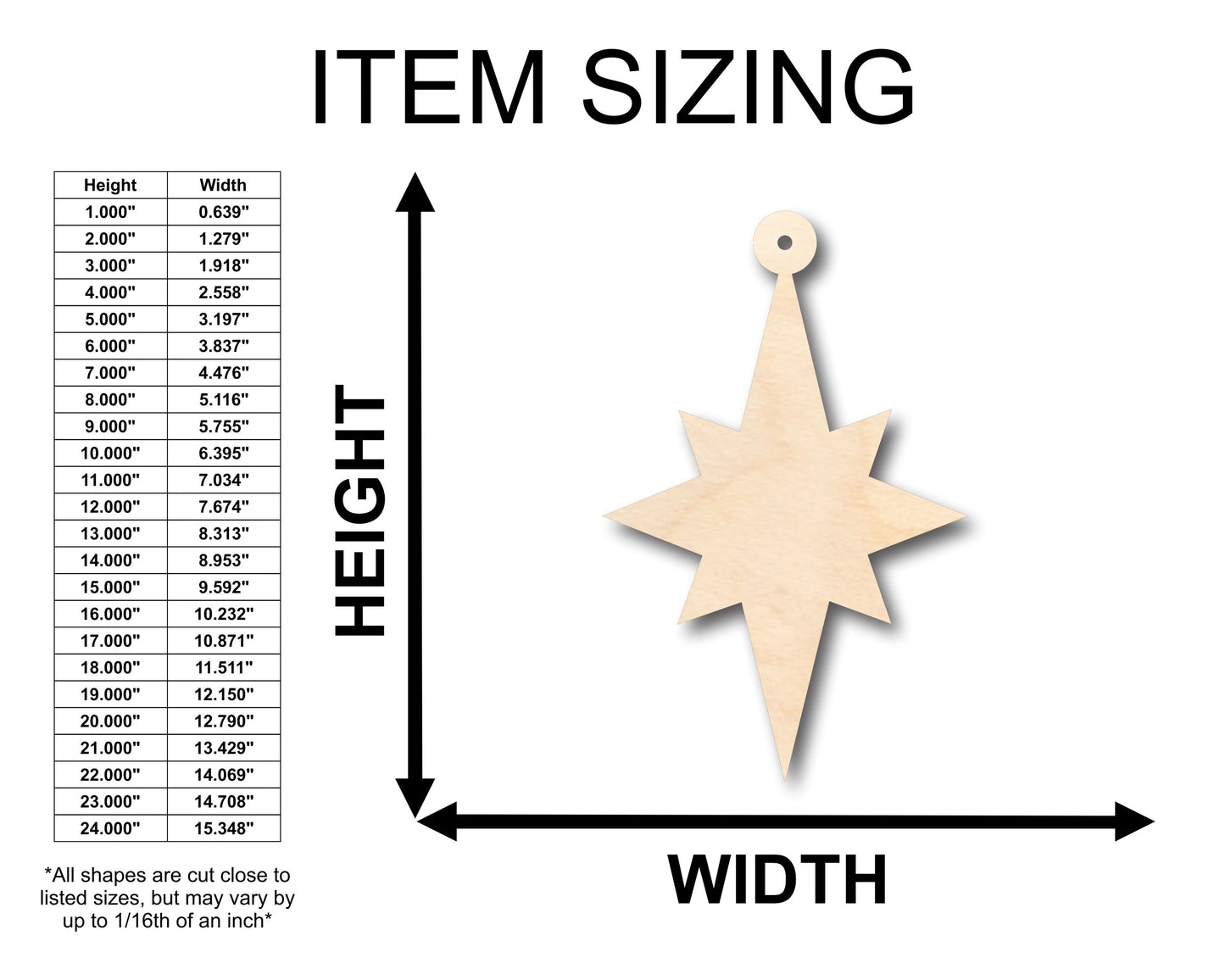 Unfinished Wood Christmas Star Ornament Shape - Craft - up to 46" DIY