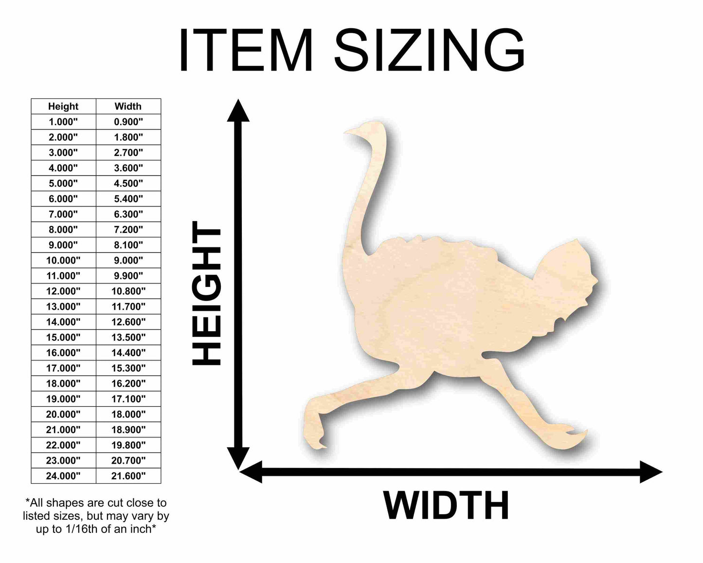 Unfinished Wood Ostrich Silhouette - Craft- up to 46" DIY