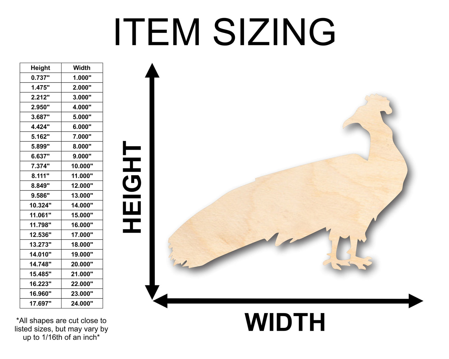 Unfinished Wood Peacock Jungle Wildlife Shape - Craft - up to 46" DIY