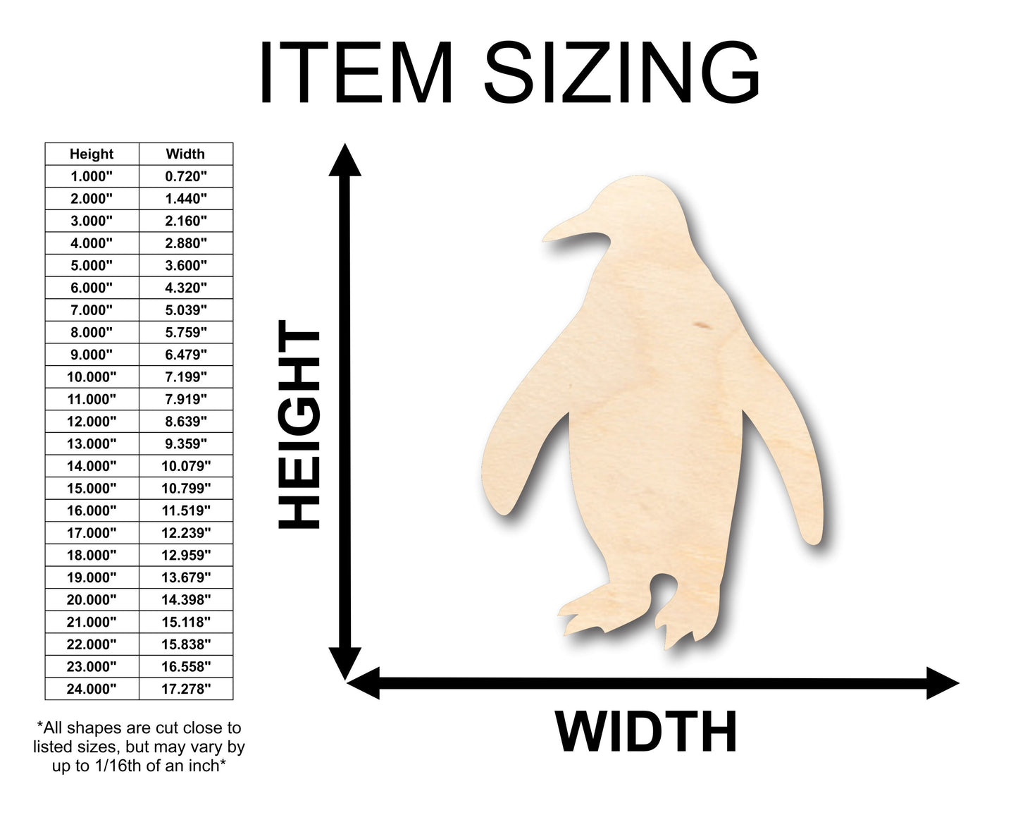 Unfinished Wood Penguin Shape - Craft - up to 46" DIY