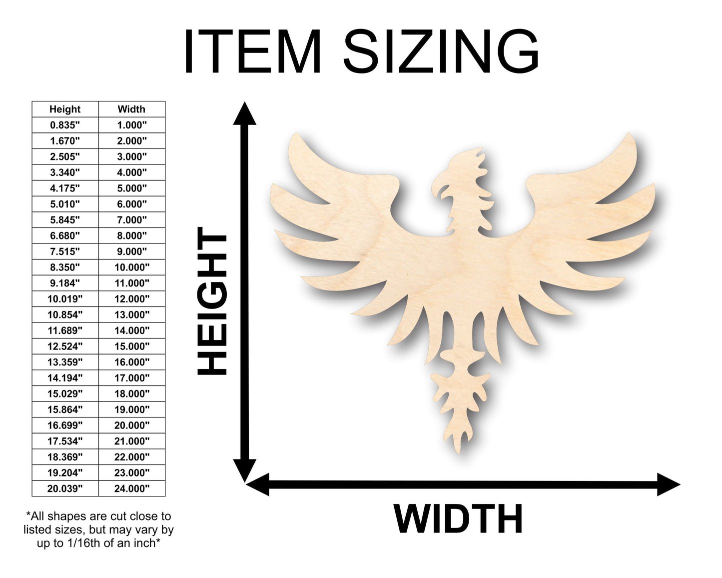 Unfinished Wood Phoenix Mythical Shape - Craft - up to 46" DIY