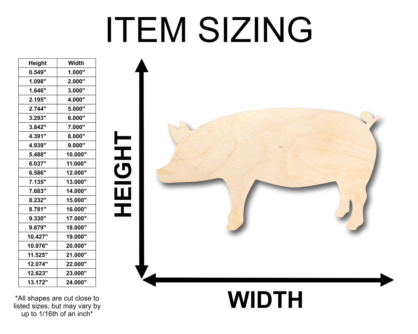 Unfinished Wood Pig Piglet Farm Animal Shape - Craft - up to 46" DIY