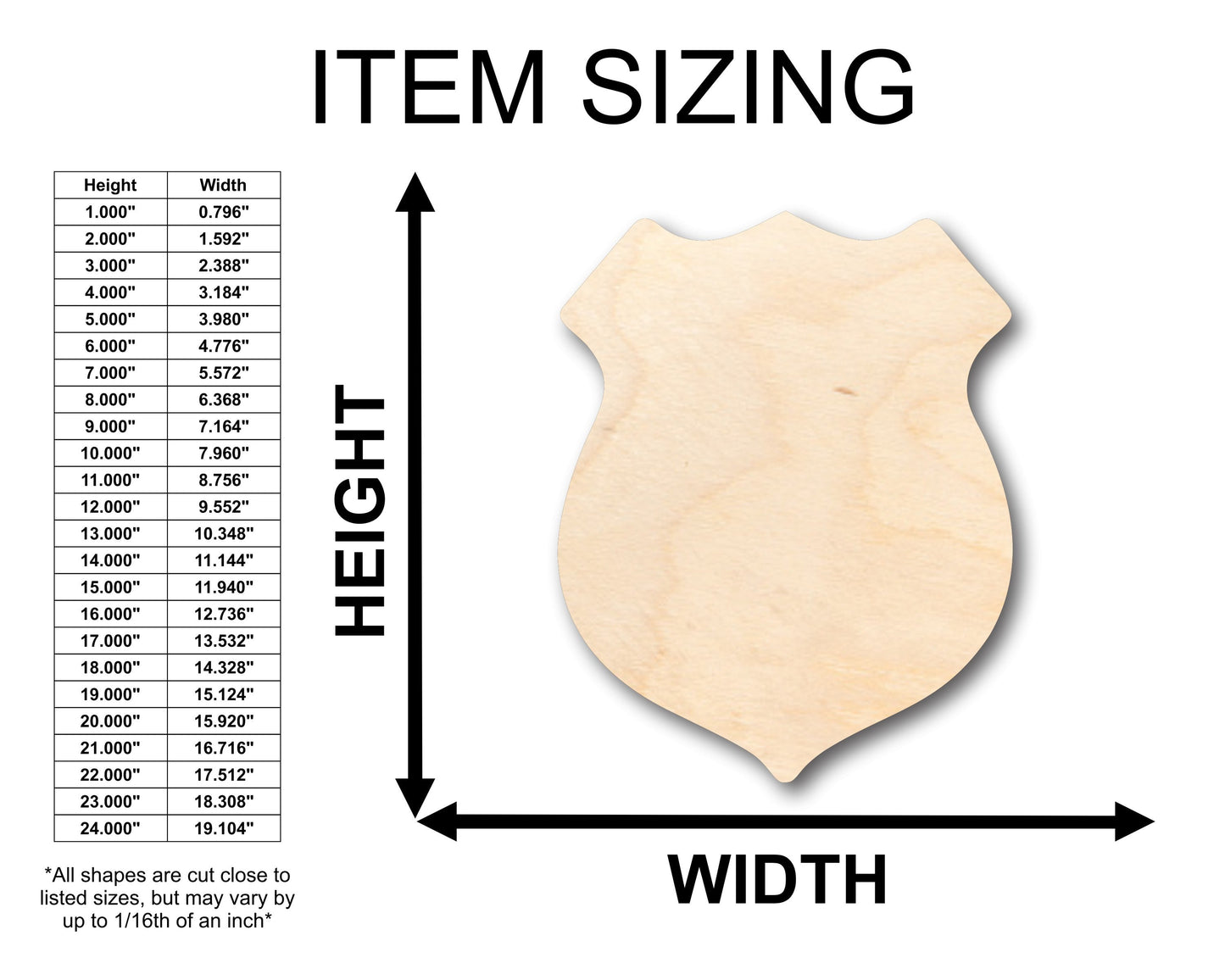 Unfinished Wood Police Badge Shape - Craft - up to 46" DIY