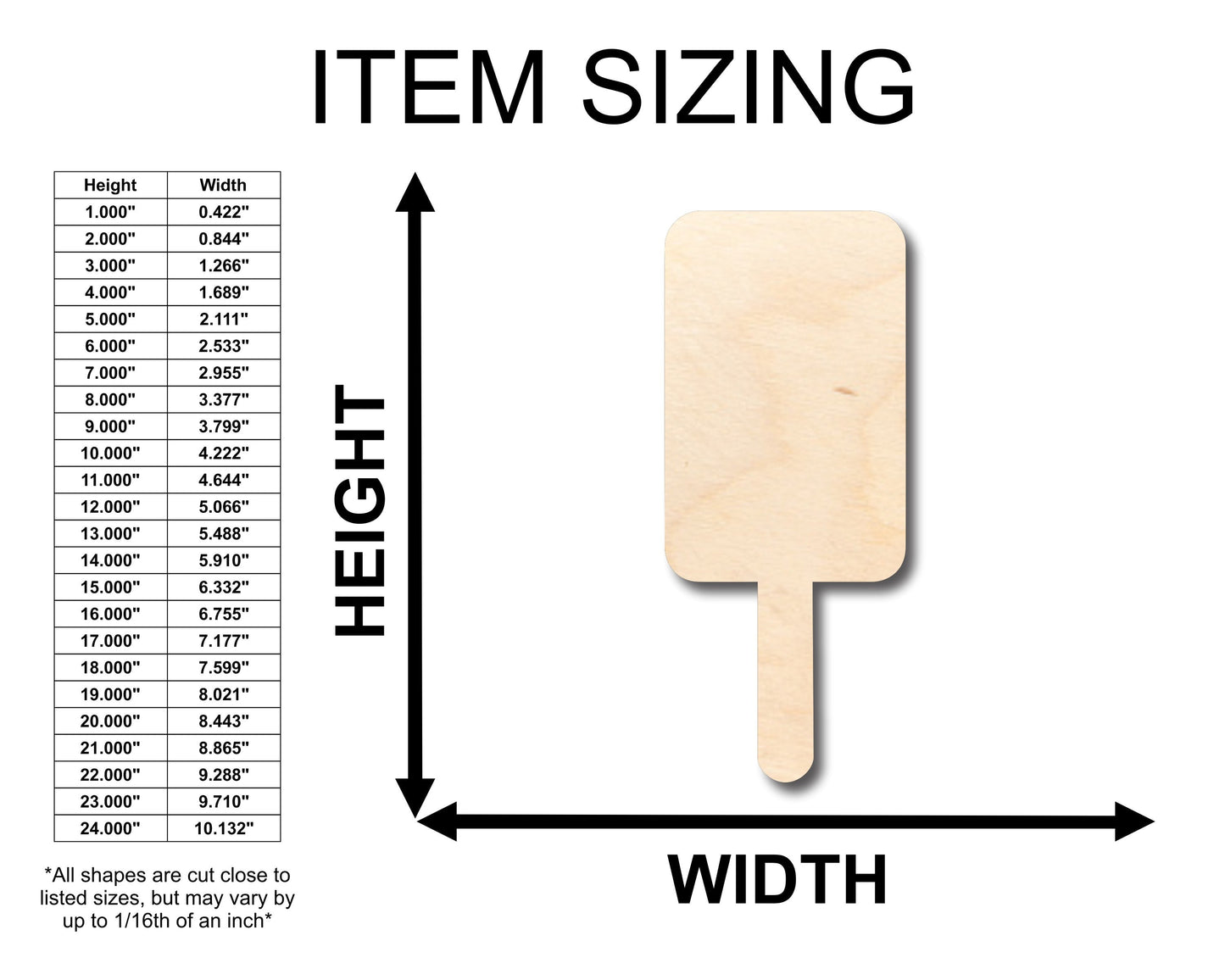 Unfinished Wood Popsicle Shape - Craft - up to 46" DIY