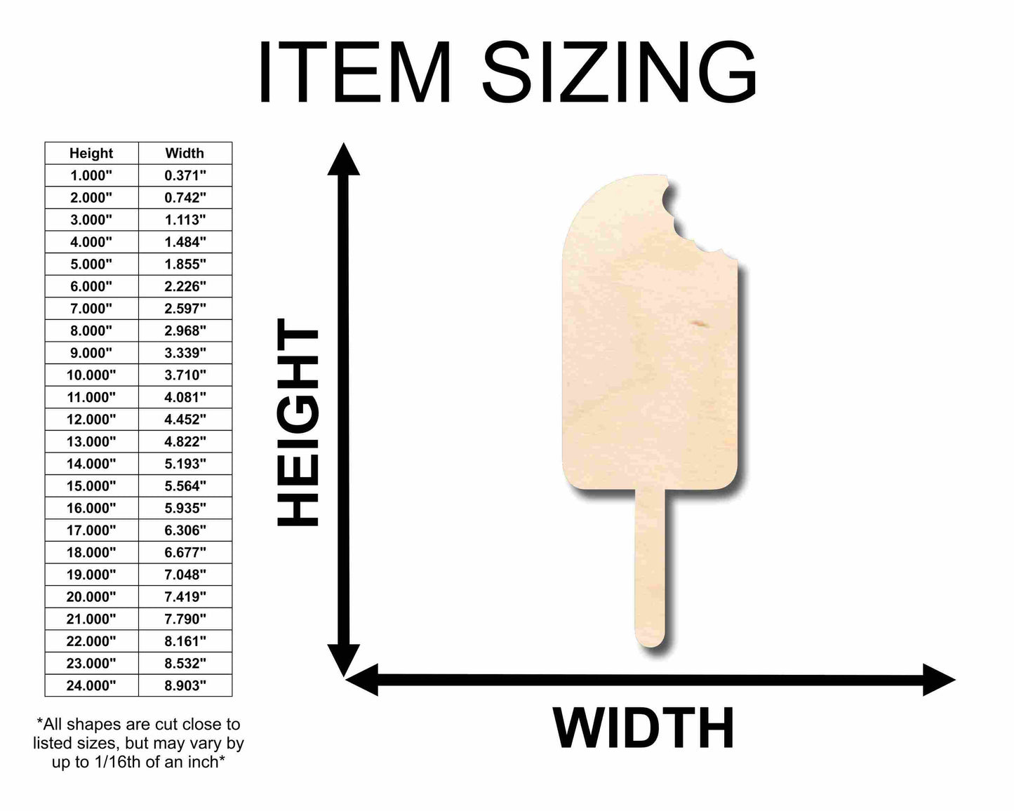 Unfinished Wood Popsicle with Bite Silhouette - Craft- up to 46" DIY