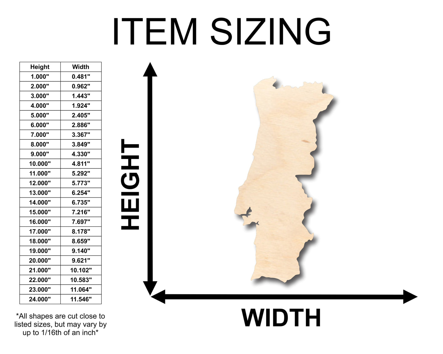 Unfinished Wood Portugal Country Shape - Craft - up to 46" DIY