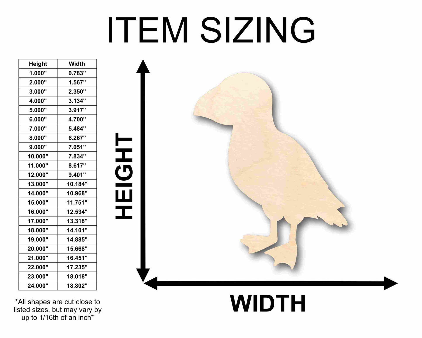 Unfinished Wood Puffin Silhouette - Craft- up to 46" DIY