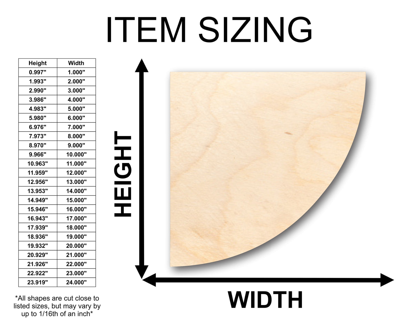 Unfinished Wood Quarter Circle Shape - Craft - up to 46" DIY