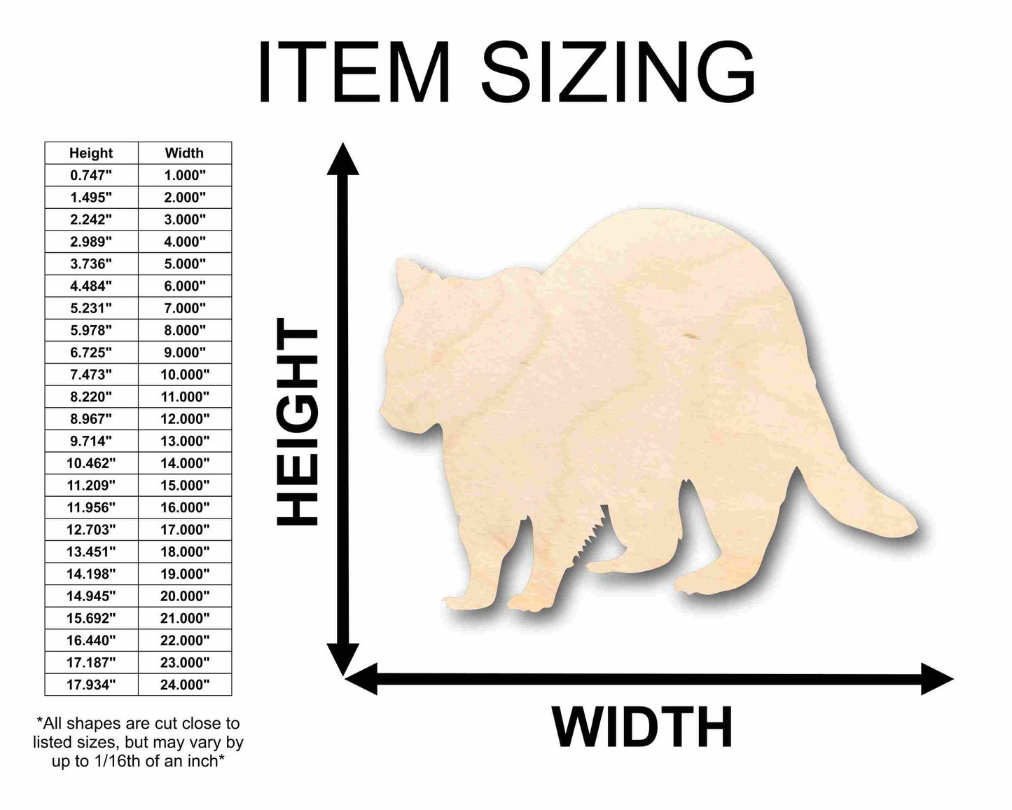 Unfinished Wood Raccoon Silhouette - Craft- up to 46" DIY